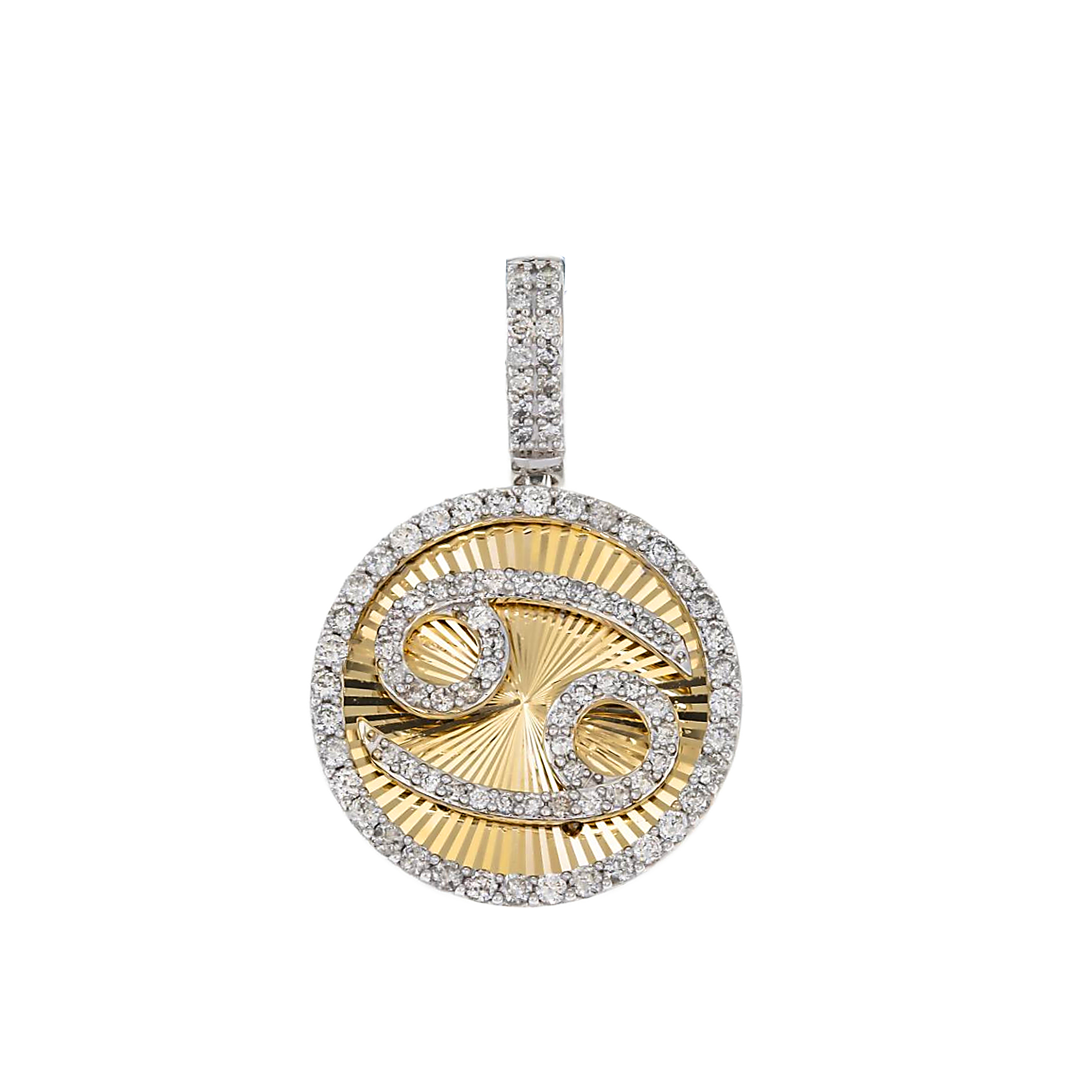 14K GOLD DIAMOND CANCER ZODIAC SIGN COIN PENDANT 0.74 CT