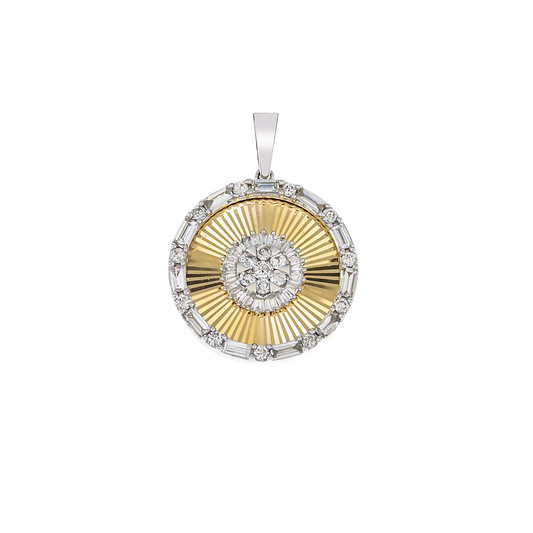 14K GOLD BAGUETTE AND ROUND DIAMOND COIN PENDANT 0.62 CT