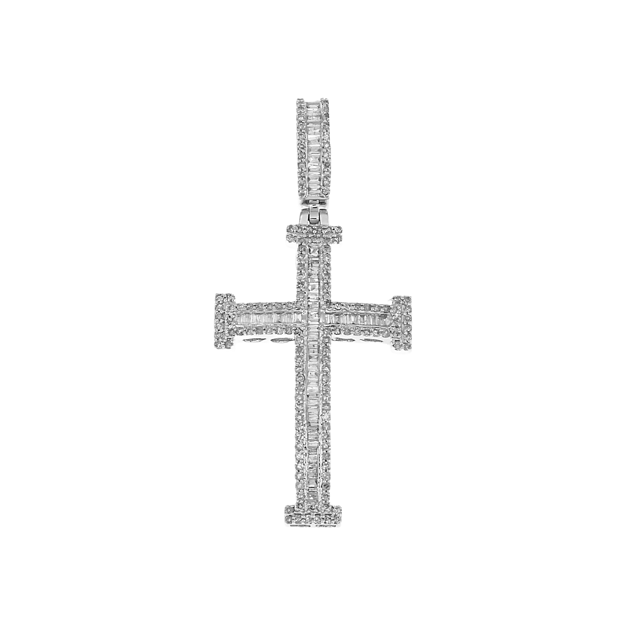 14K GOLD BAGUETTE AND ROUND DIAMOND CROSS PENDANT 1.11 CT