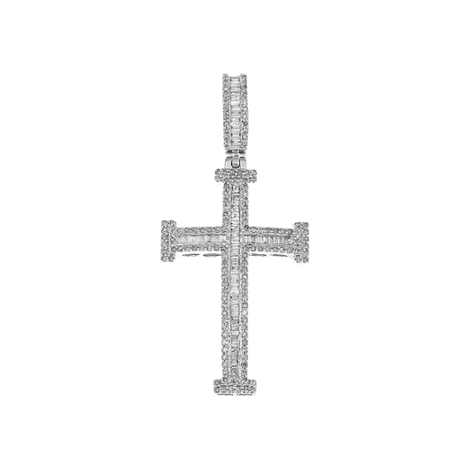 14K GOLD BAGUETTE AND ROUND DIAMOND CROSS PENDANT 1.11 CT
