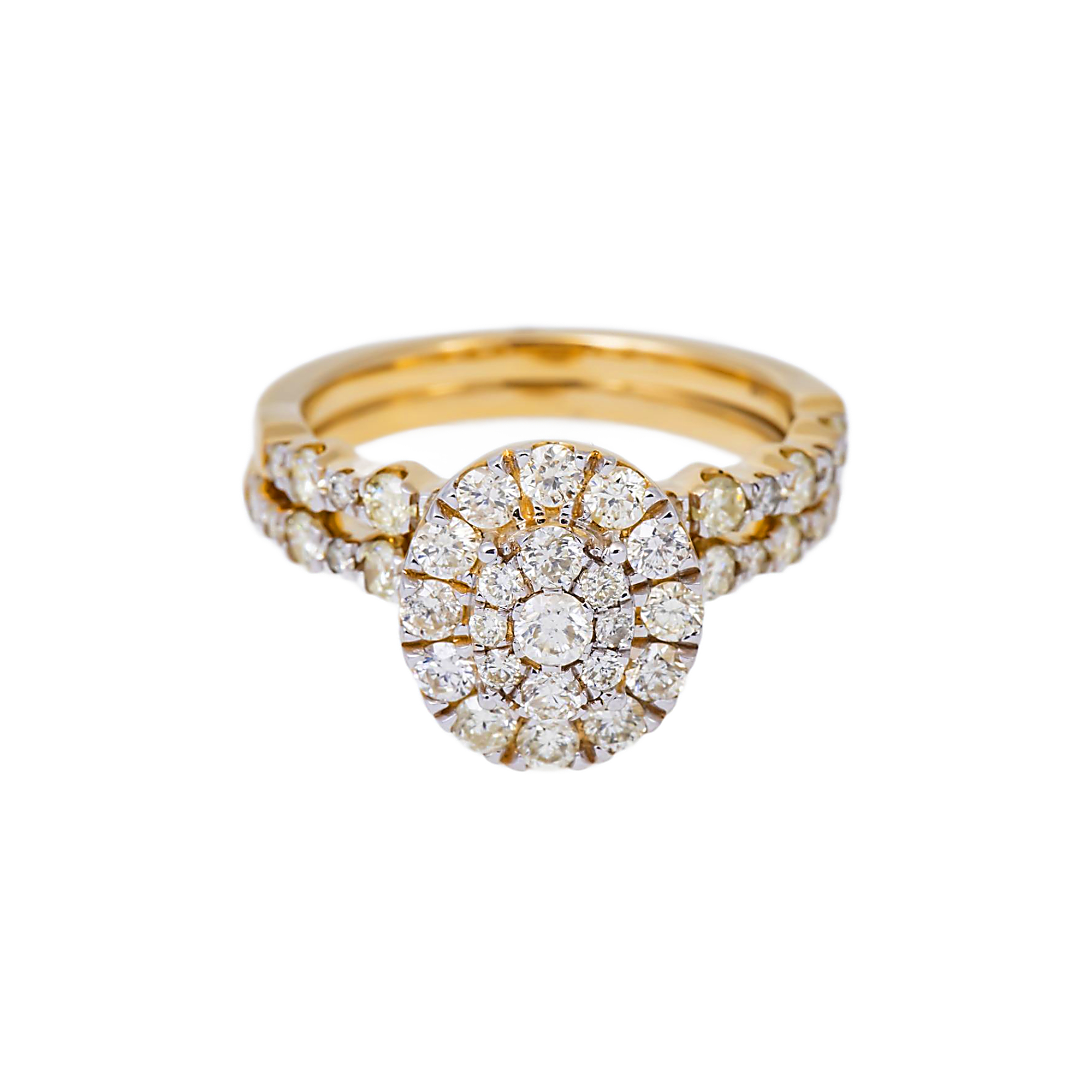 14K GOLD ROUND CUT HALO DIAMOND CLUSTER BRIDAL SET 1.67 CTW