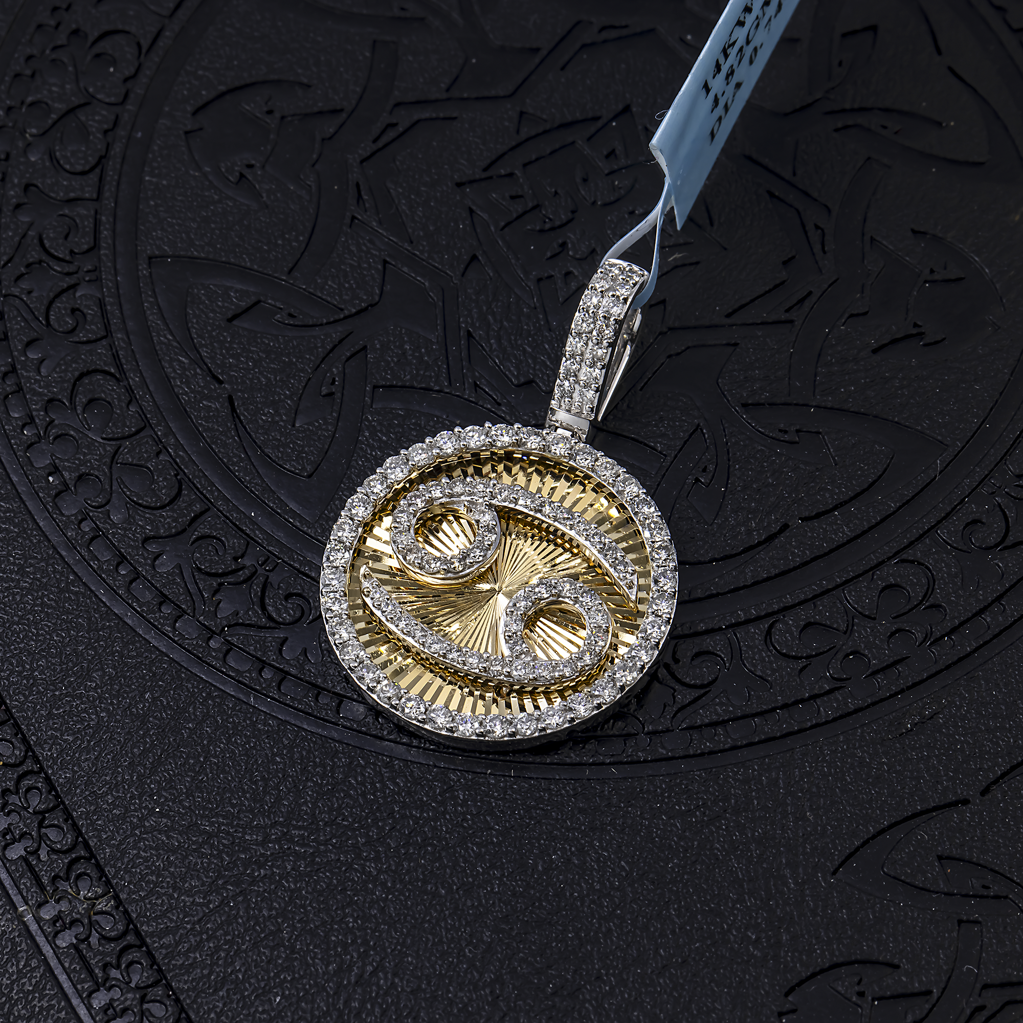 14K GOLD DIAMOND CANCER ZODIAC SIGN COIN PENDANT 0.74 CT