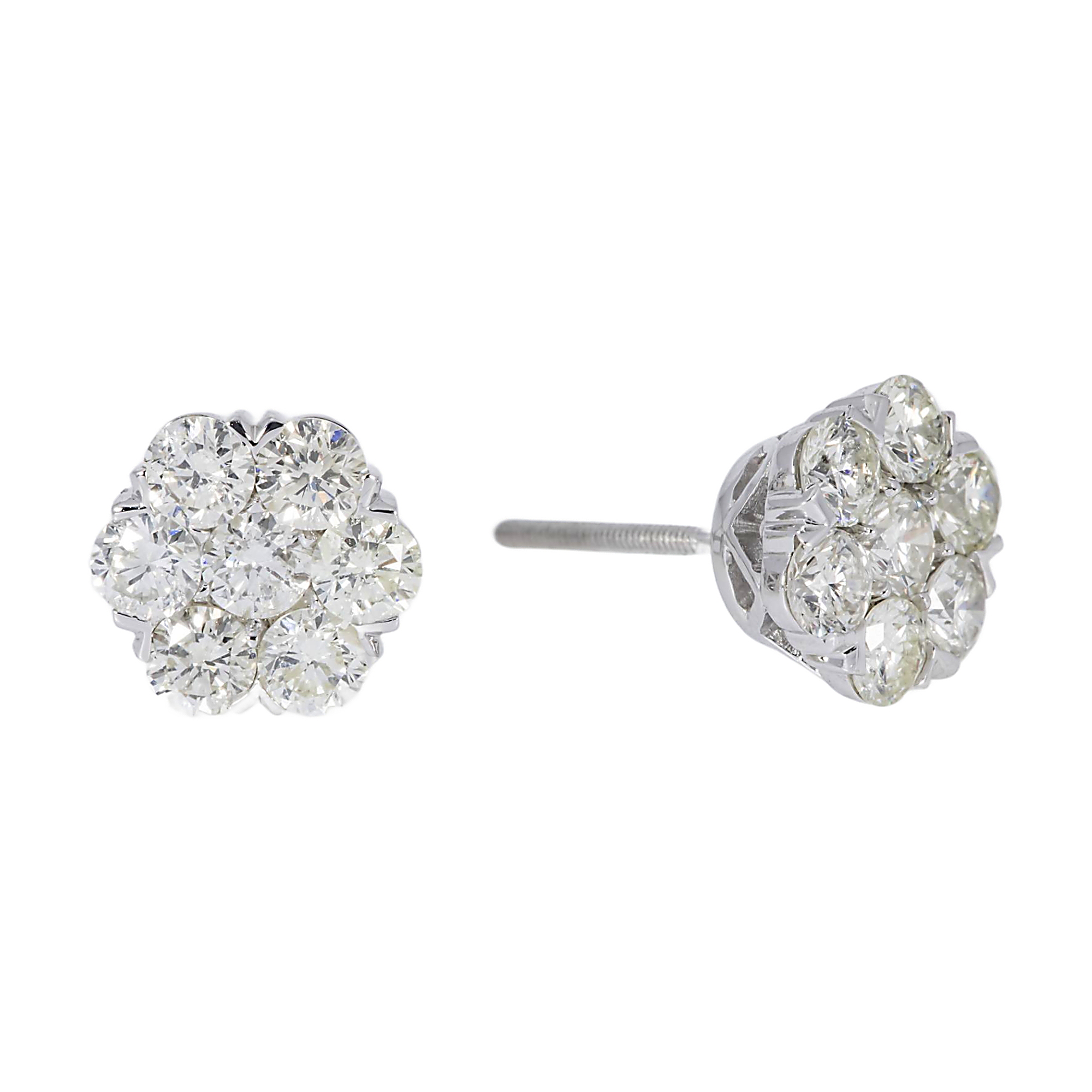 14K GOLD ROUND DIAMOND CLUSTER EARRINGS 2.21 CTW