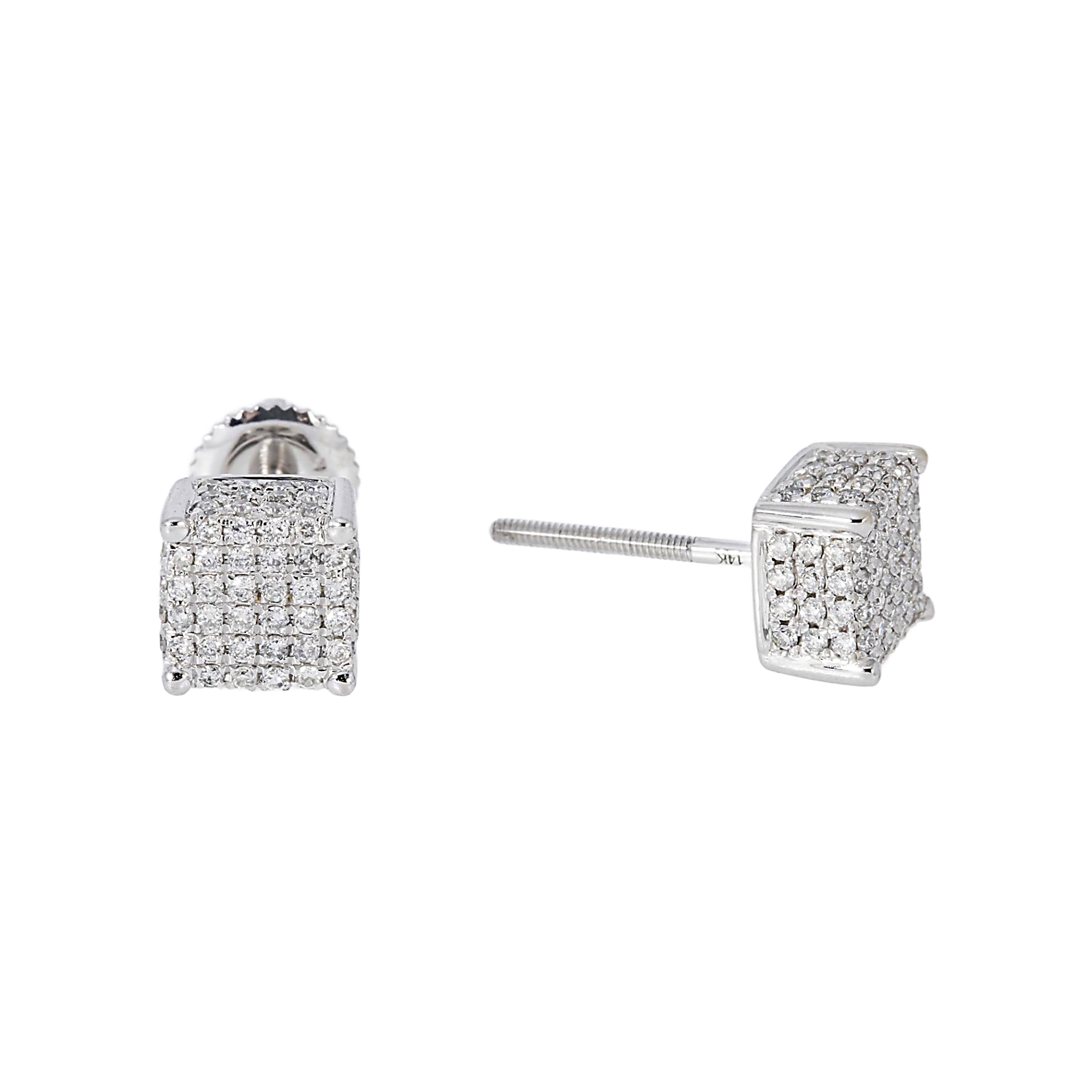 14K GOLD ROUND DIAMOND CLUSTER SQUARE EARRINGS 0.68 CTW