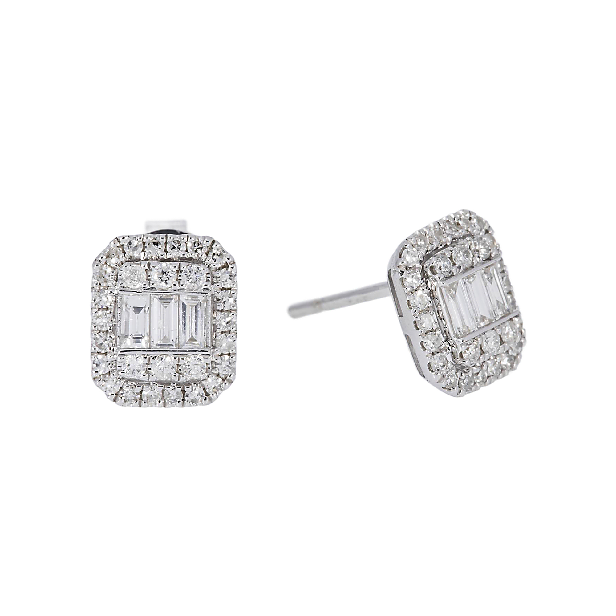 14K GOLD BAGUETTE AND ROUND DIAMOND EARRINGS 0.58 CTW