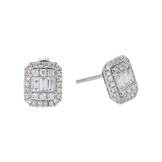 14K GOLD BAGUETTE AND ROUND DIAMOND EARRINGS 0.58 CTW