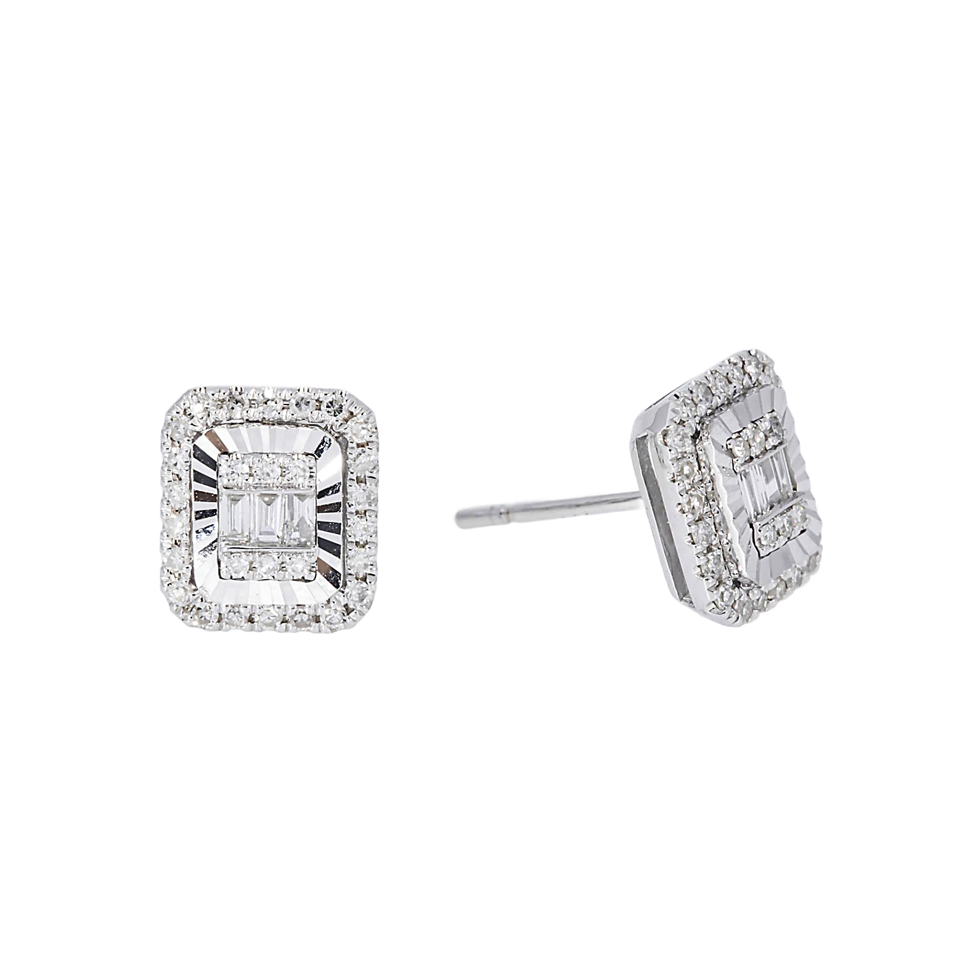 14K GOLD BAGUETTE AND ROUND DIAMOND EARRINGS 0.35 CTW