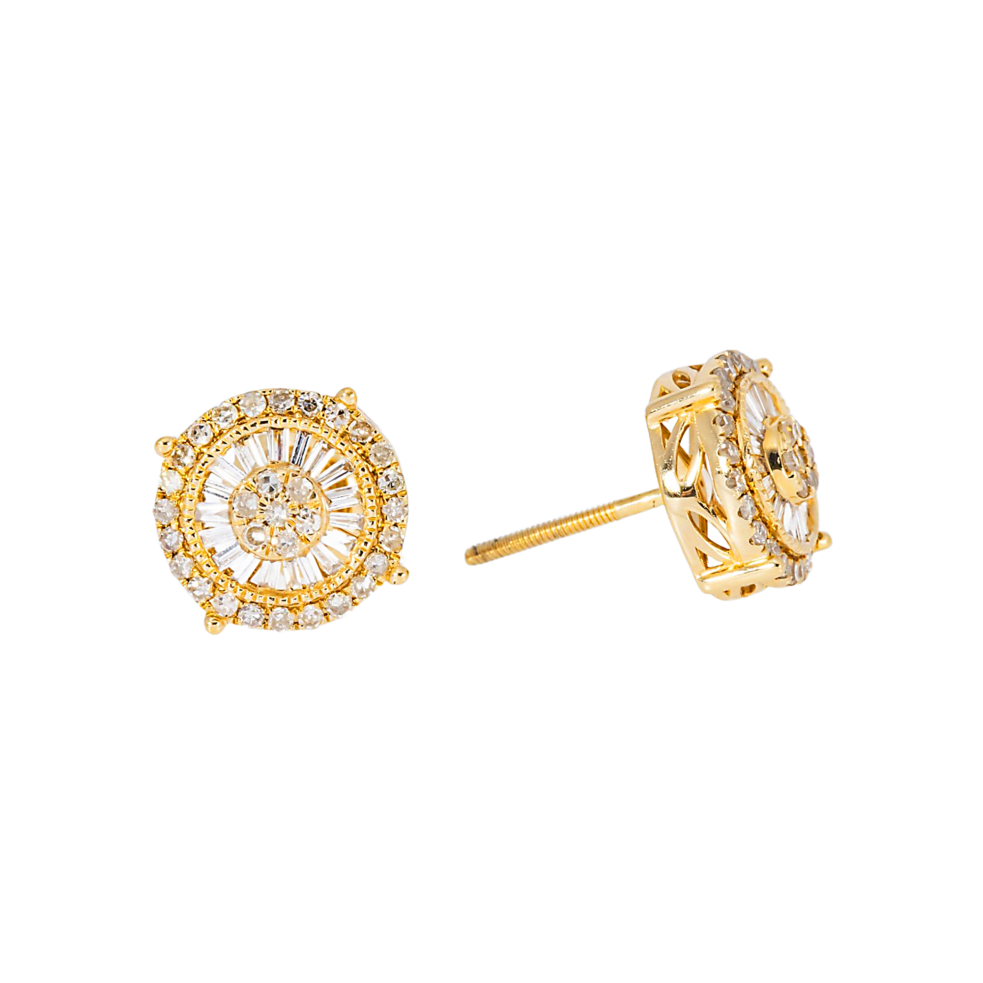 14K GOLD BAGUETTE AND ROUND DIAMOND CIRCLE SHAPE EARRINGS 0.58 CTW