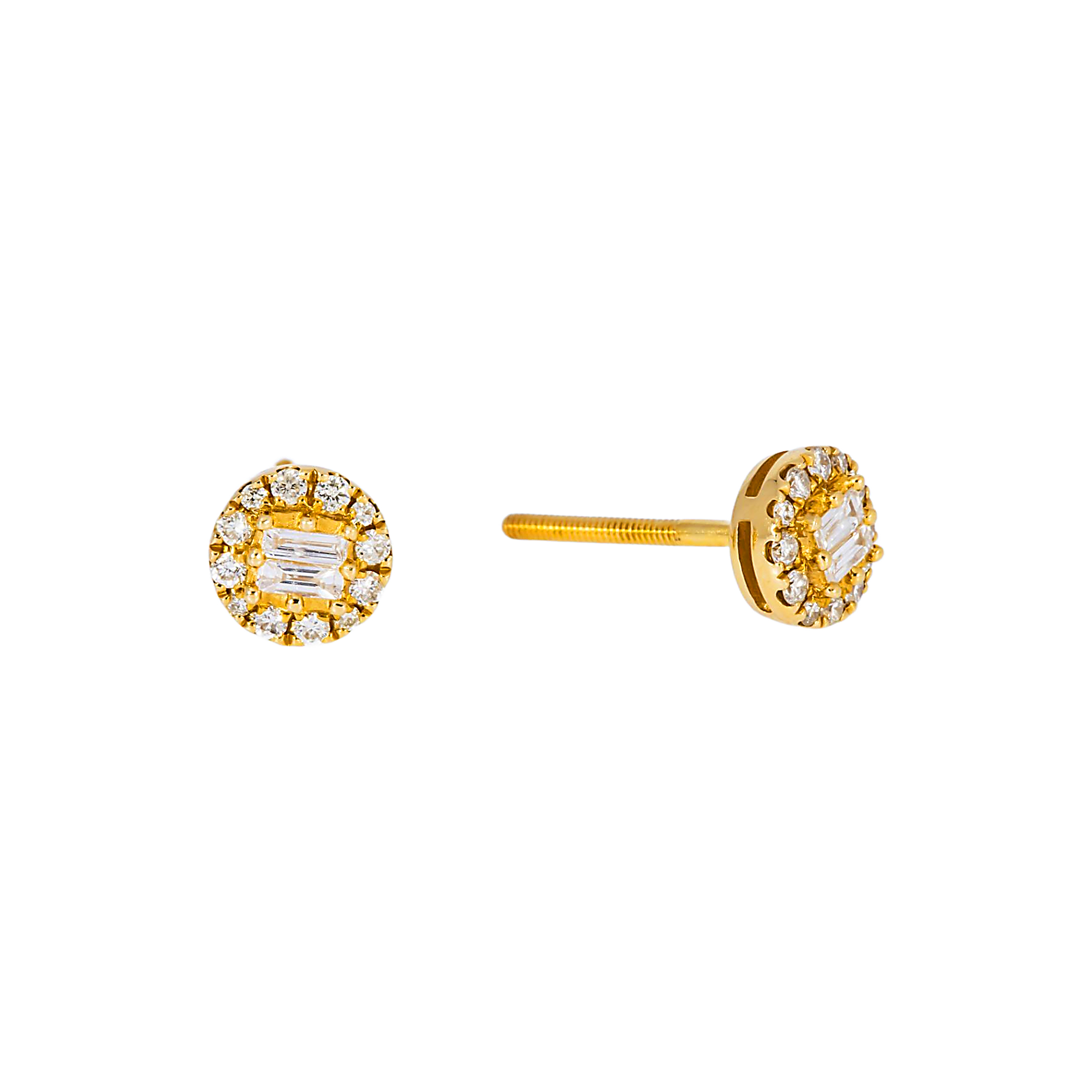 14K GOLD ROUND AND BAGUETTE DIAMOND CIRCLE SHAPE EARRINGS 0.28 CTW