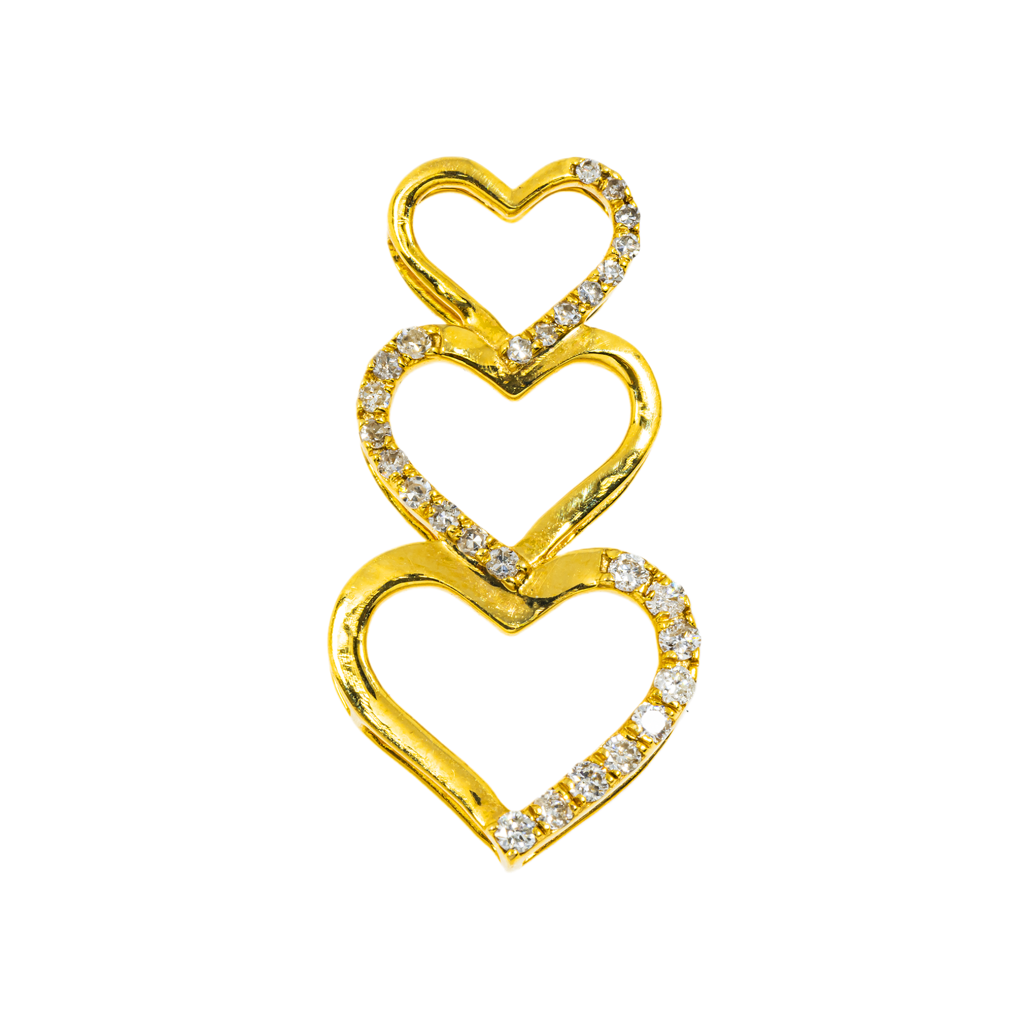 10K GOLD DIAMOND TRIPLE OPEN HEARTS PENDANT 0.26 CT