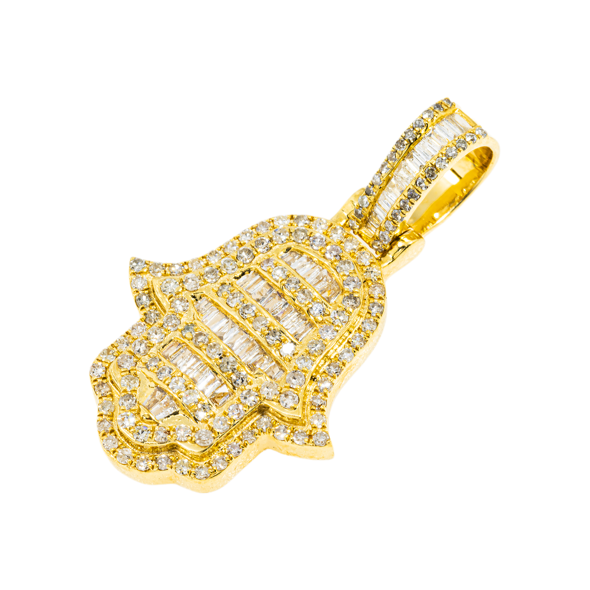 10K GOLD BAGUETTE AND ROUND DIAMOND HAMSA PENDANT 0.95 CT