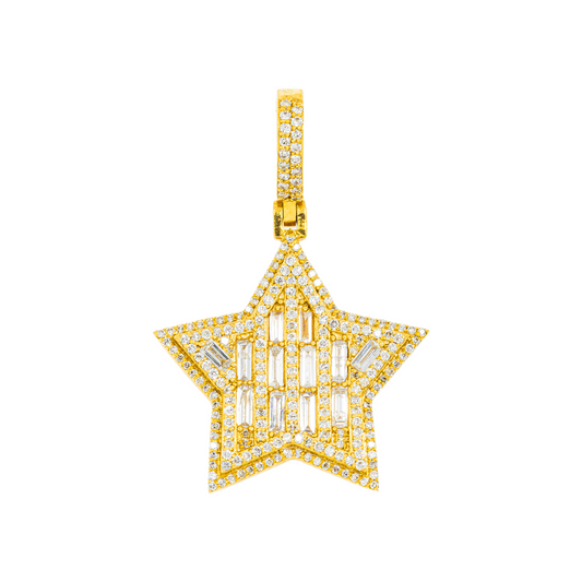 10K GOLD ROUND AND BAGUETTE DIAMOND STAR PENDANT 1.55 CT