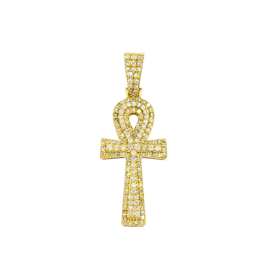 10K GOLD DIAMOND ANKH PENDANT 1.03 CT