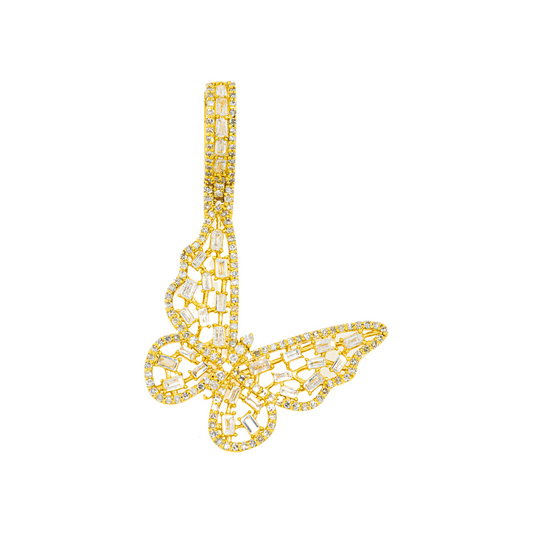 10K GOLD ROUND AND BAGUETTE DIAMOND BUTTERFLY PENDANT 1.06 CT