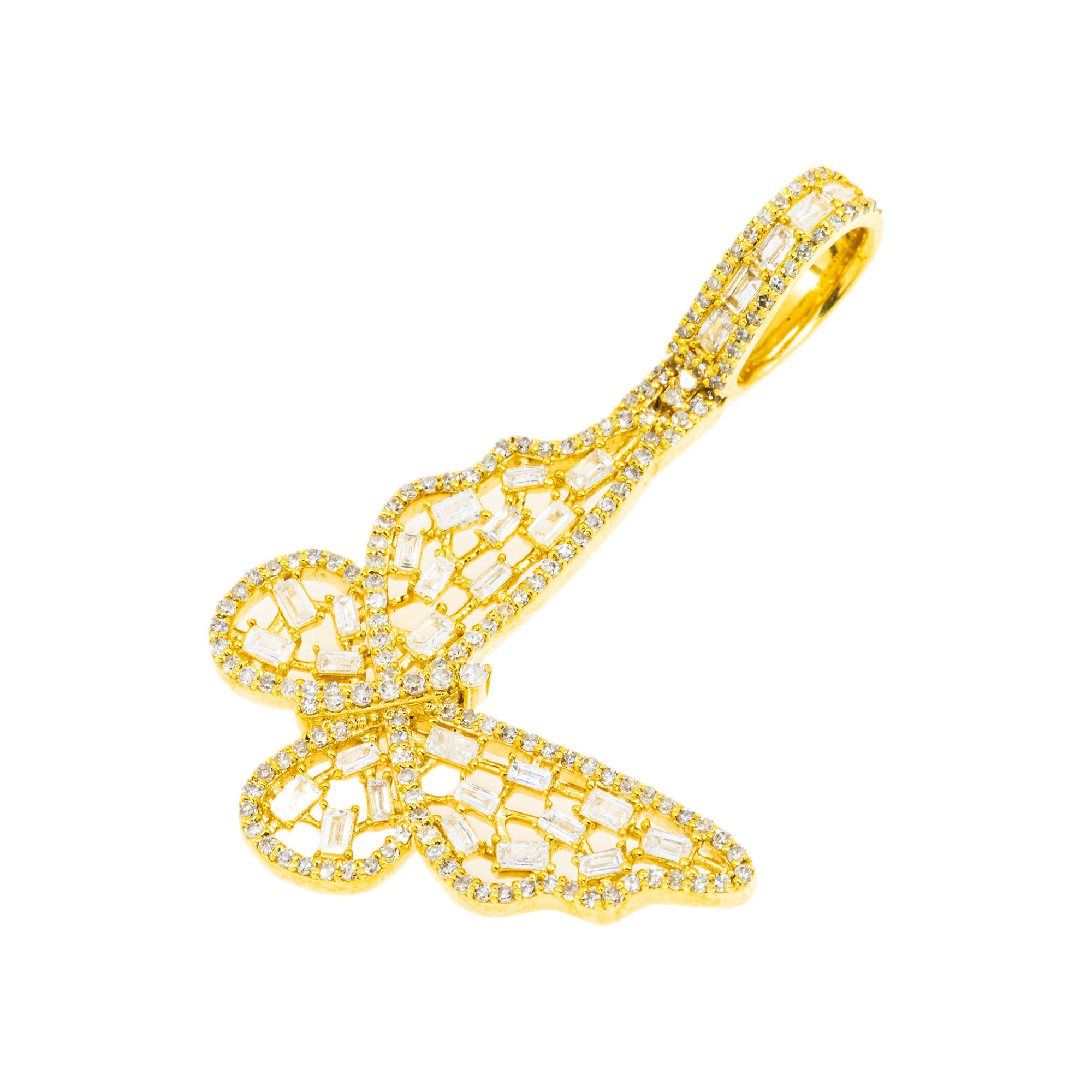 10K GOLD ROUND AND BAGUETTE DIAMOND BUTTERFLY PENDANT 1.06 CT