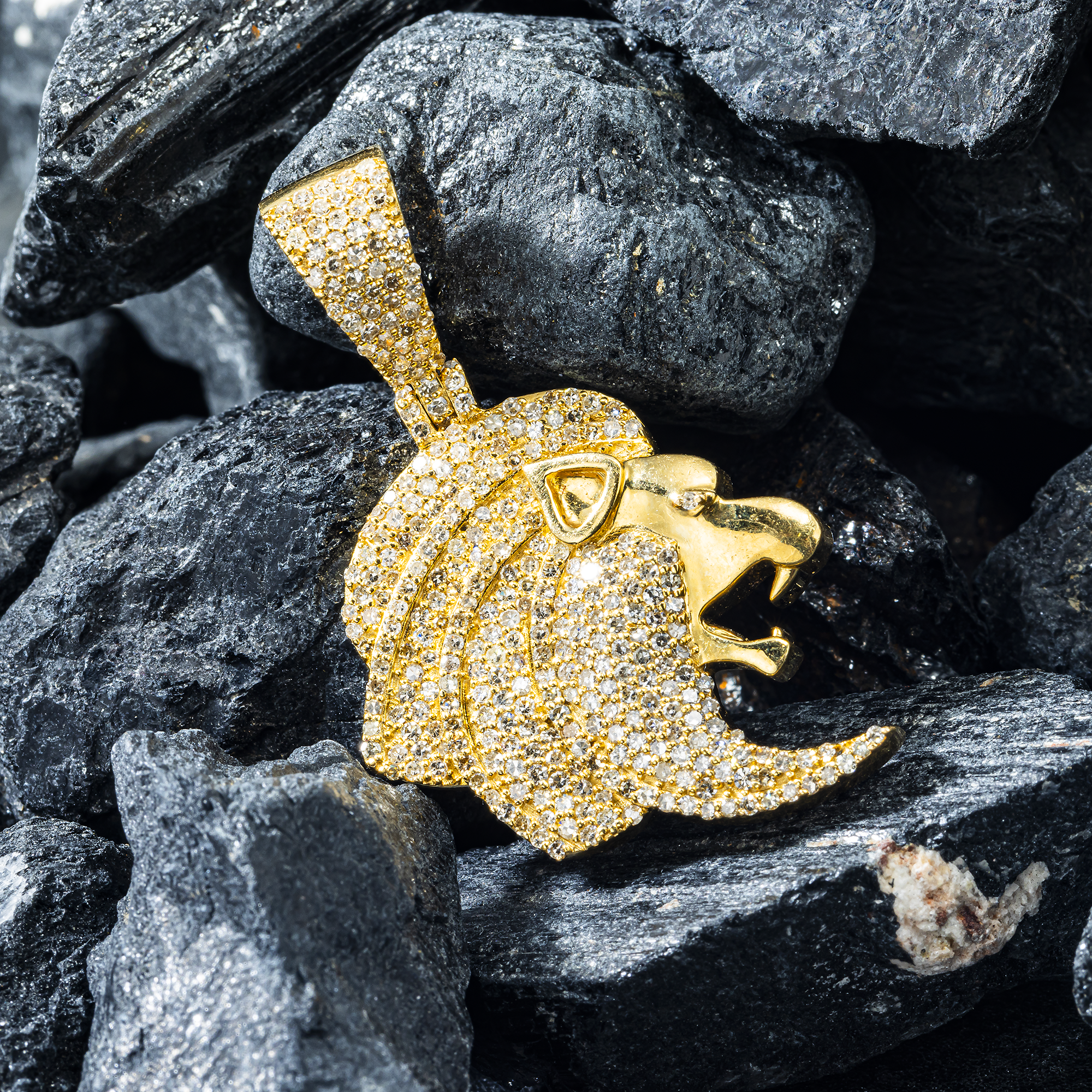 10K GOLD DIAMOND LION HEAD PENDANT 1.91 CT