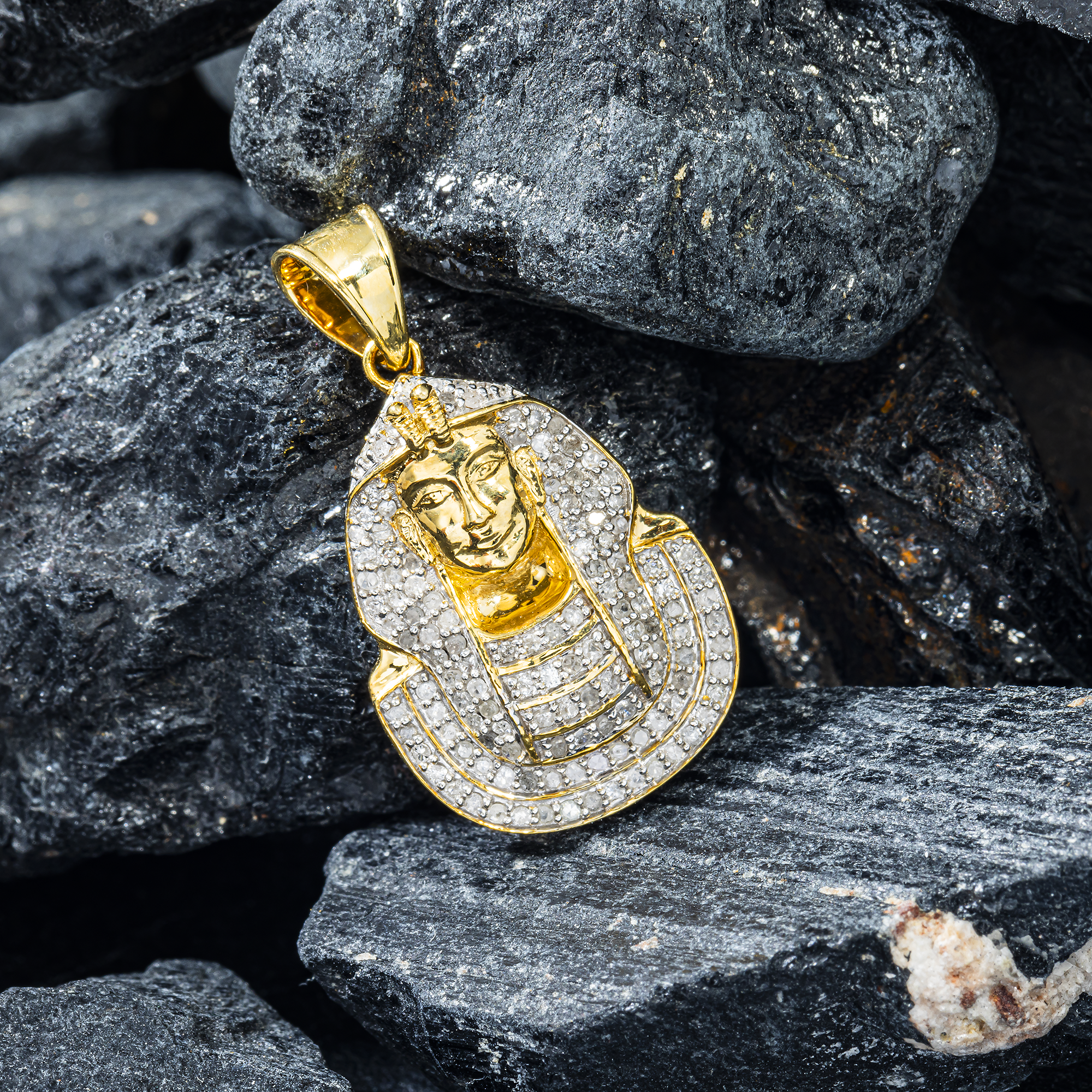 10K GOLD DIAMOND EGYPTIAN FIGURE PHARAOH PENDANT 0.47 CT
