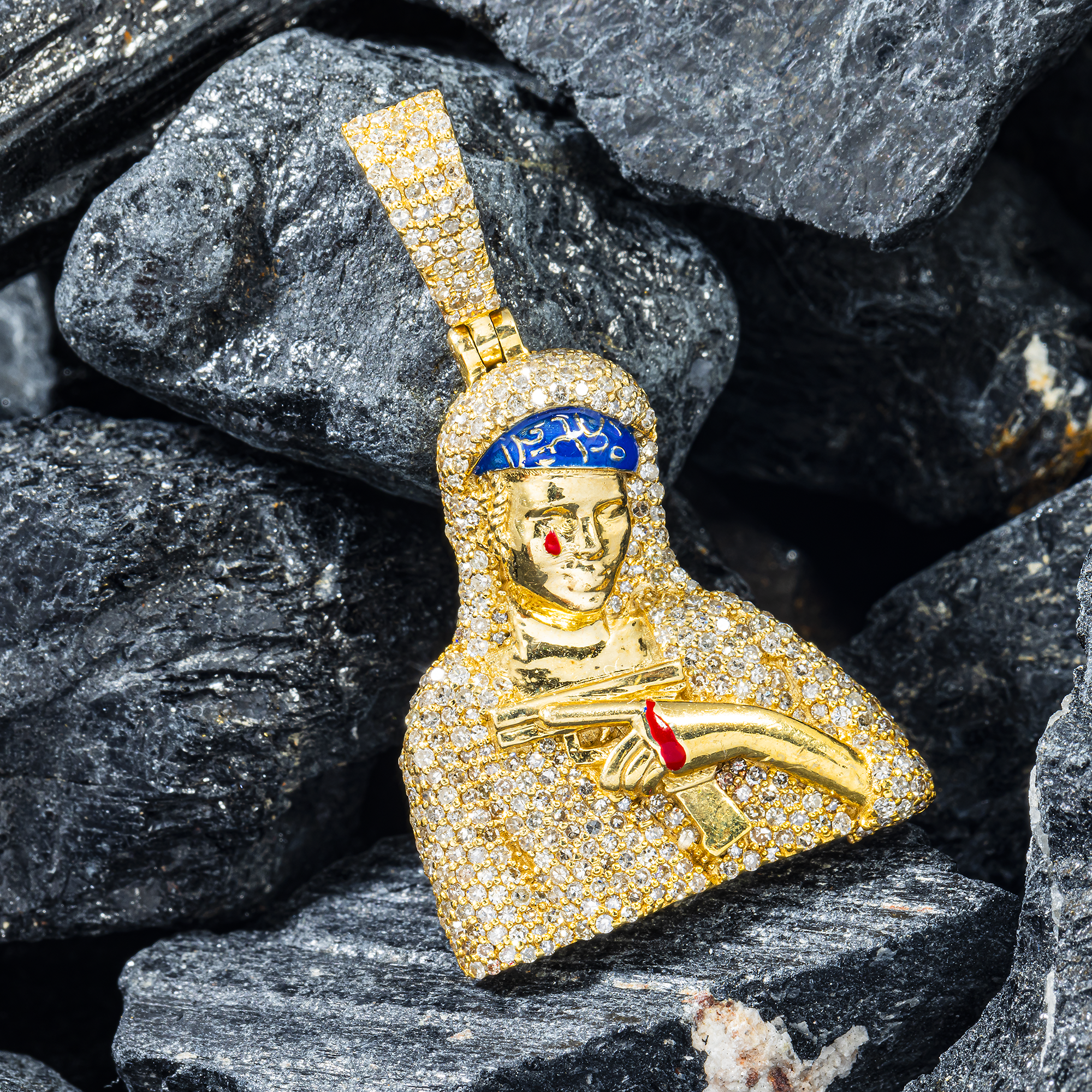 10K GOLD DIAMOND GANGSTER MOTHER MARY PENDANT 1.88 CT