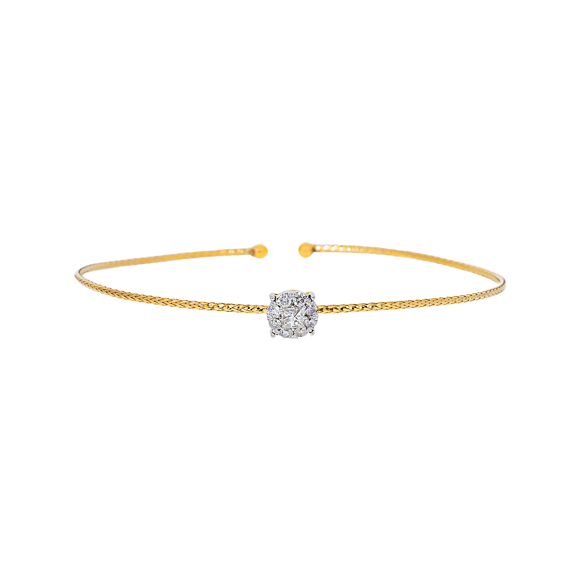 14K GOLD ROUND DIAMOND CLUSTER THIN OPEN BANGLE BRACELET 0.55 CT