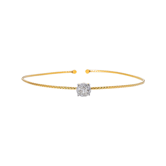 14K GOLD ROUND DIAMOND CLUSTER THIN OPEN BANGLE BRACELET 0.55 CT