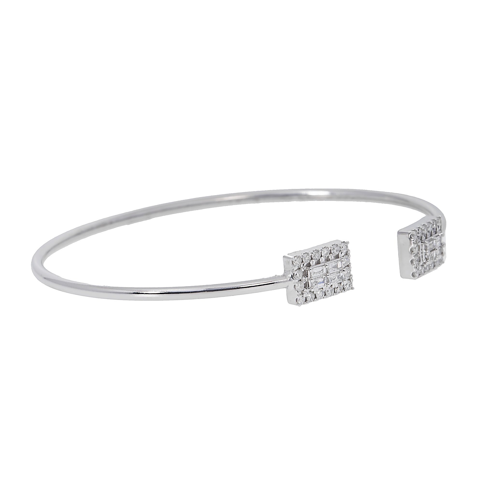 14K GOLD BAGUETTE AND ROUND DIAMOND THIN OPEN BANGLE BRACELET 0.49 CT