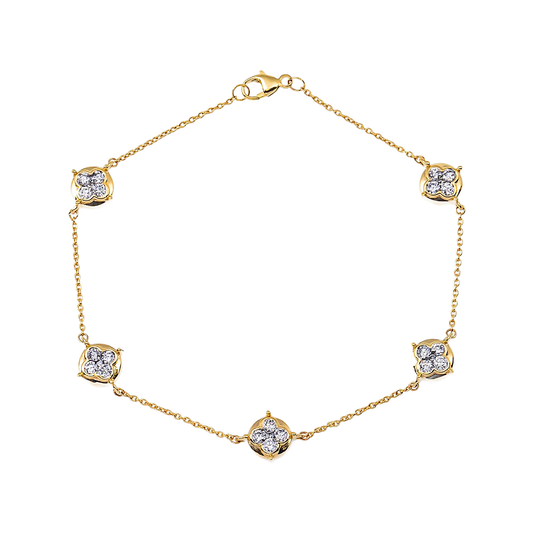 14K GOLD ROUND DIAMOND CLOVER STATION BRACELET 0.81 CT