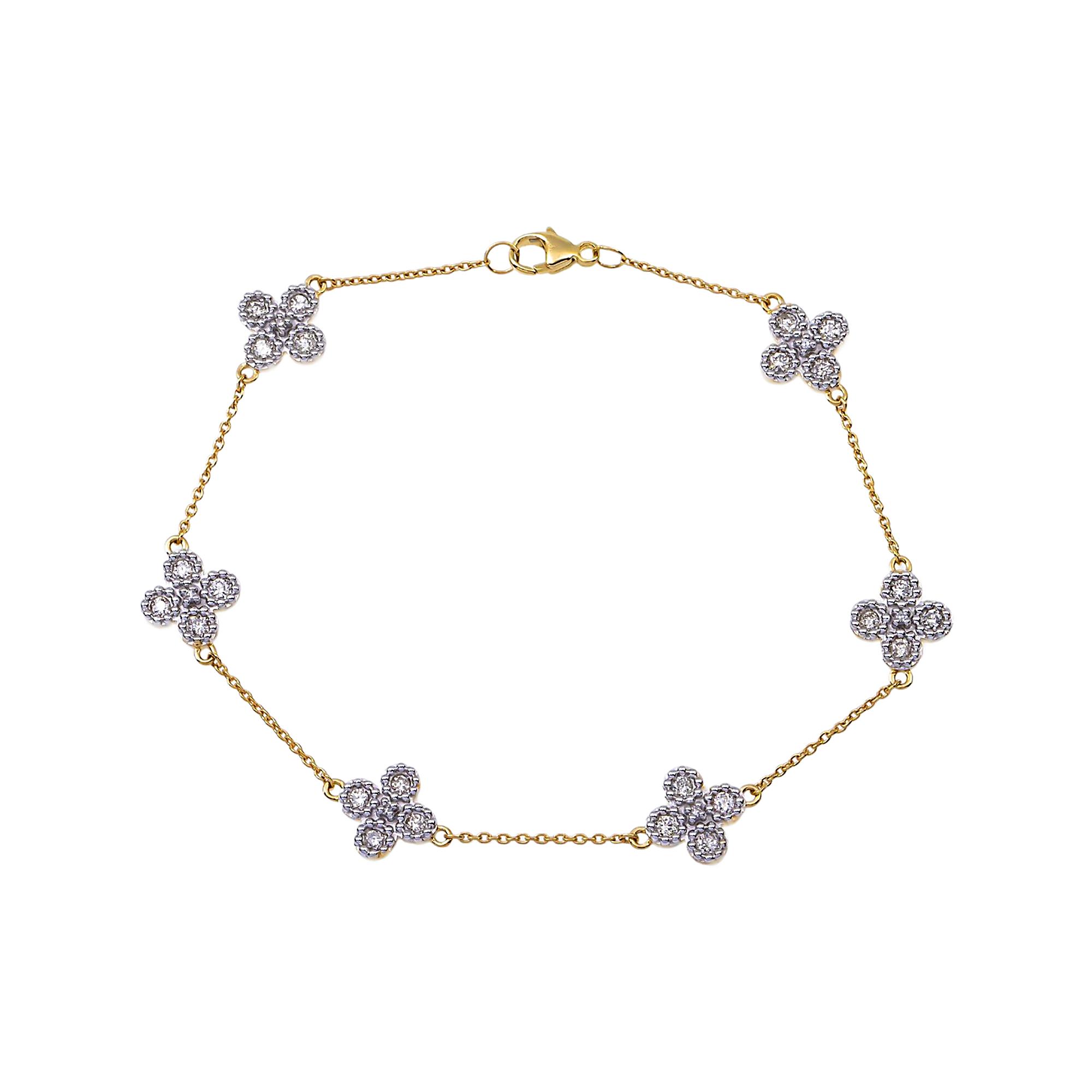 14K GOLD ROUND DIAMOND CLOVER CHAIN BRACELET 0.57 CT