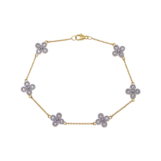 14K GOLD ROUND DIAMOND CLOVER CHAIN BRACELET 0.57 CT