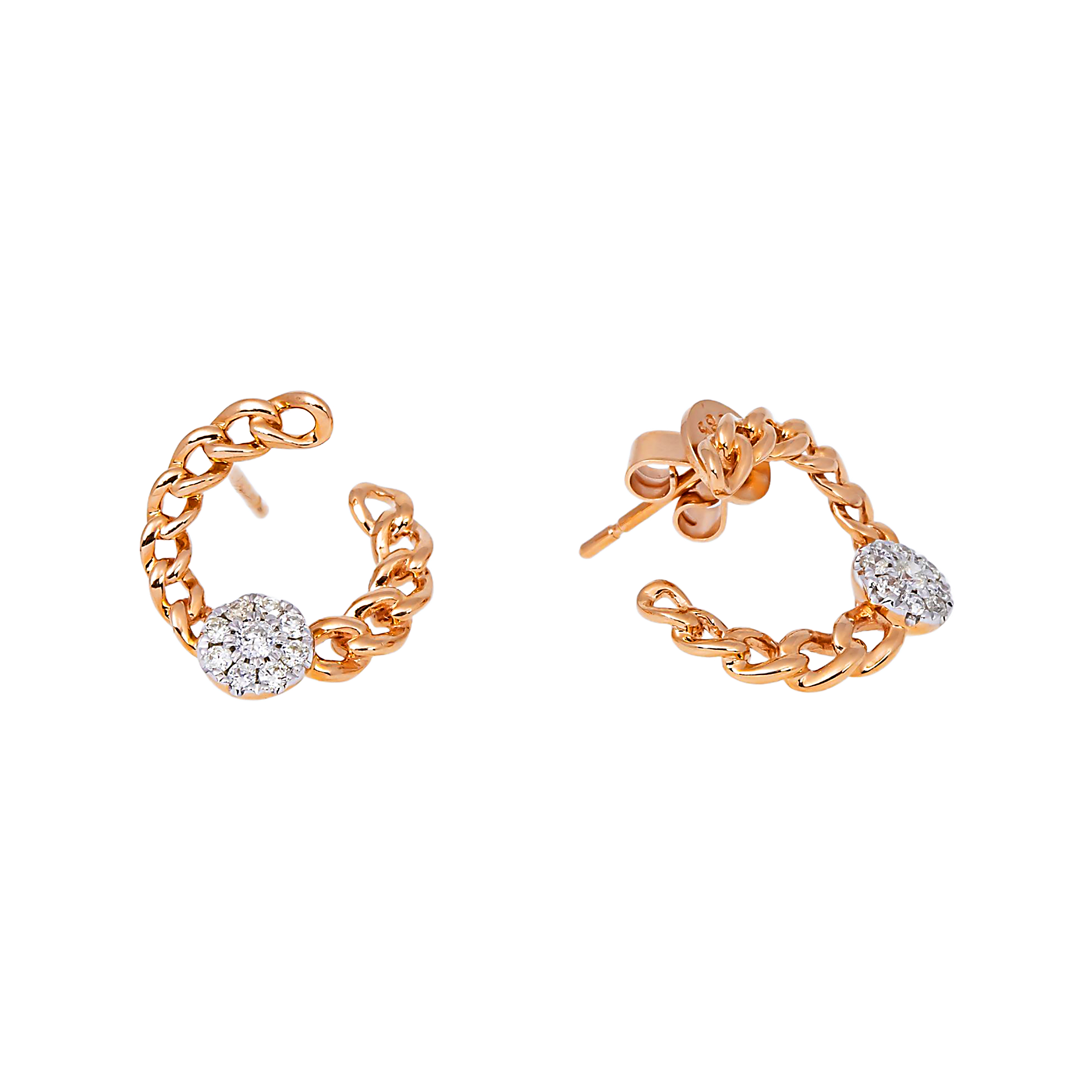 14K GOLD ROUND DIAMOND CLUSTER OPEN LINK WRAP EARRINGS 0.23 CTW