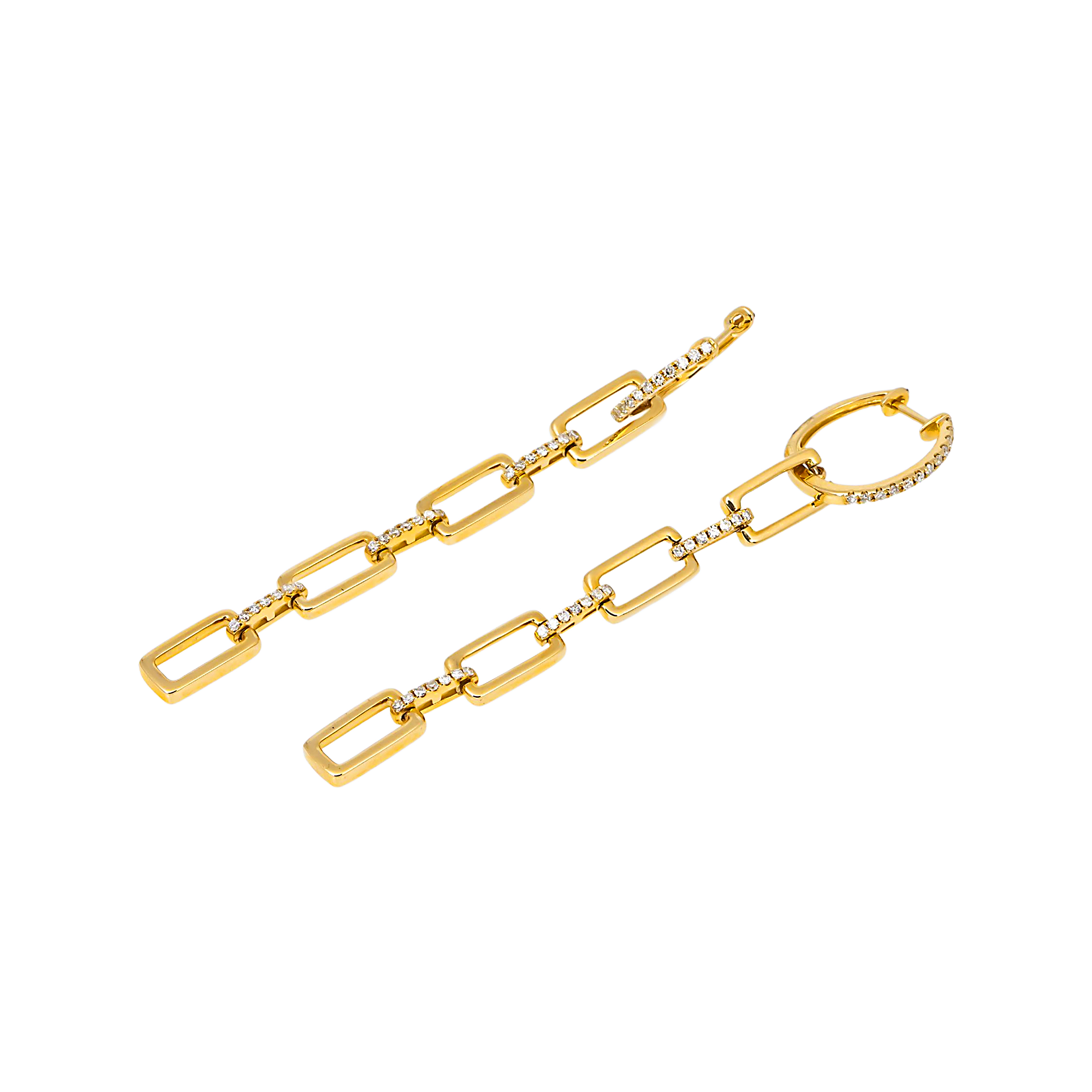 14K GOLD ROUND DIAMOND OPEN CHAIN LINK DROP EARRINGS 0.29 CT