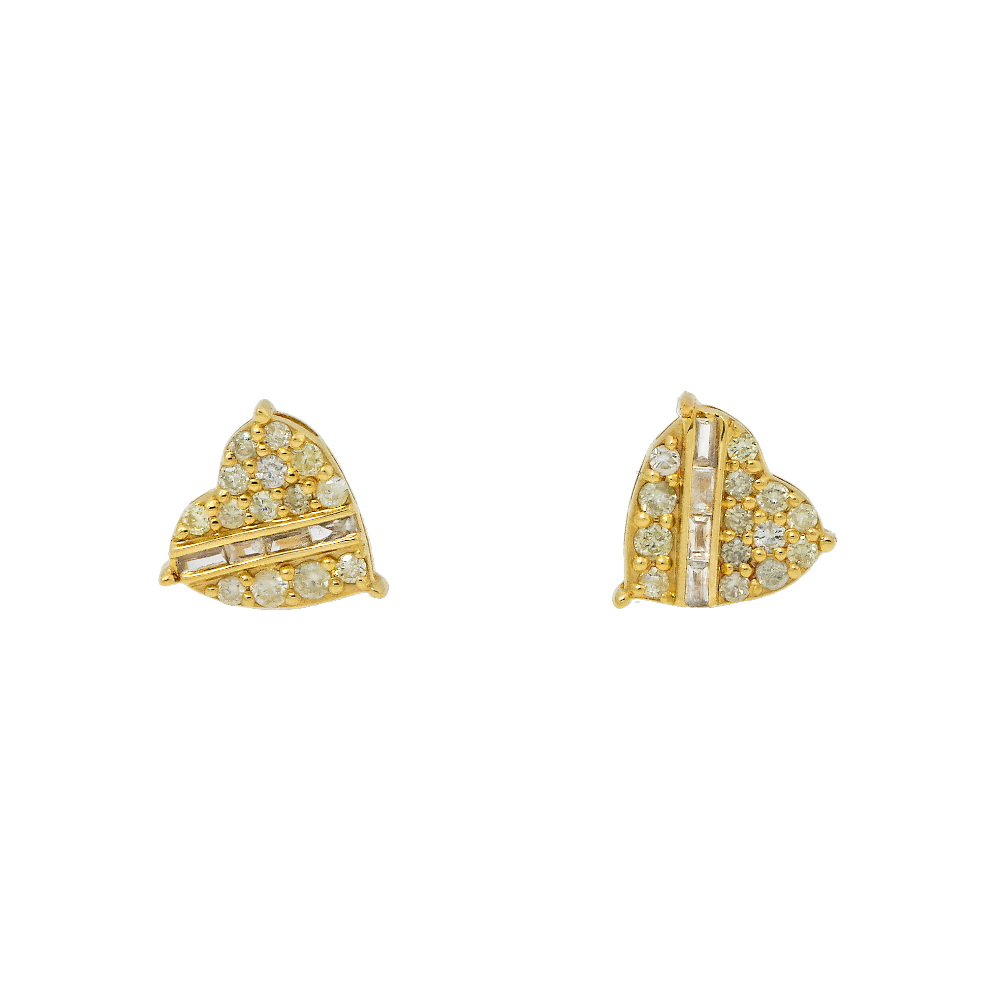 14K GOLD BAGUETTE AND ROUND DIAMOND HEART EARRINGS 0.41 CTW