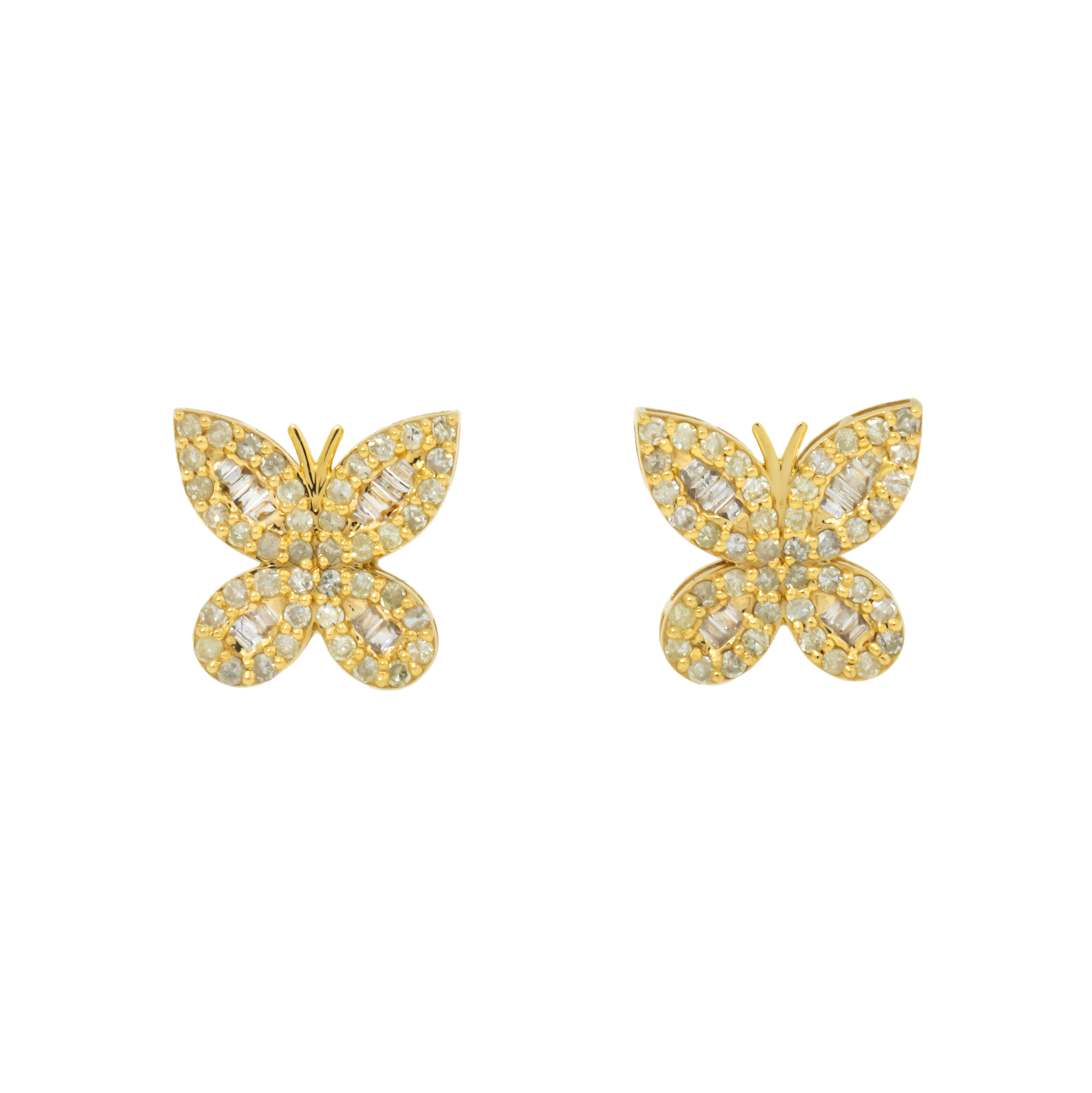 14K GOLD BAGUETTE & ROUND DIAMOND BUTTERFLY EARRINGS 0.74 CTW