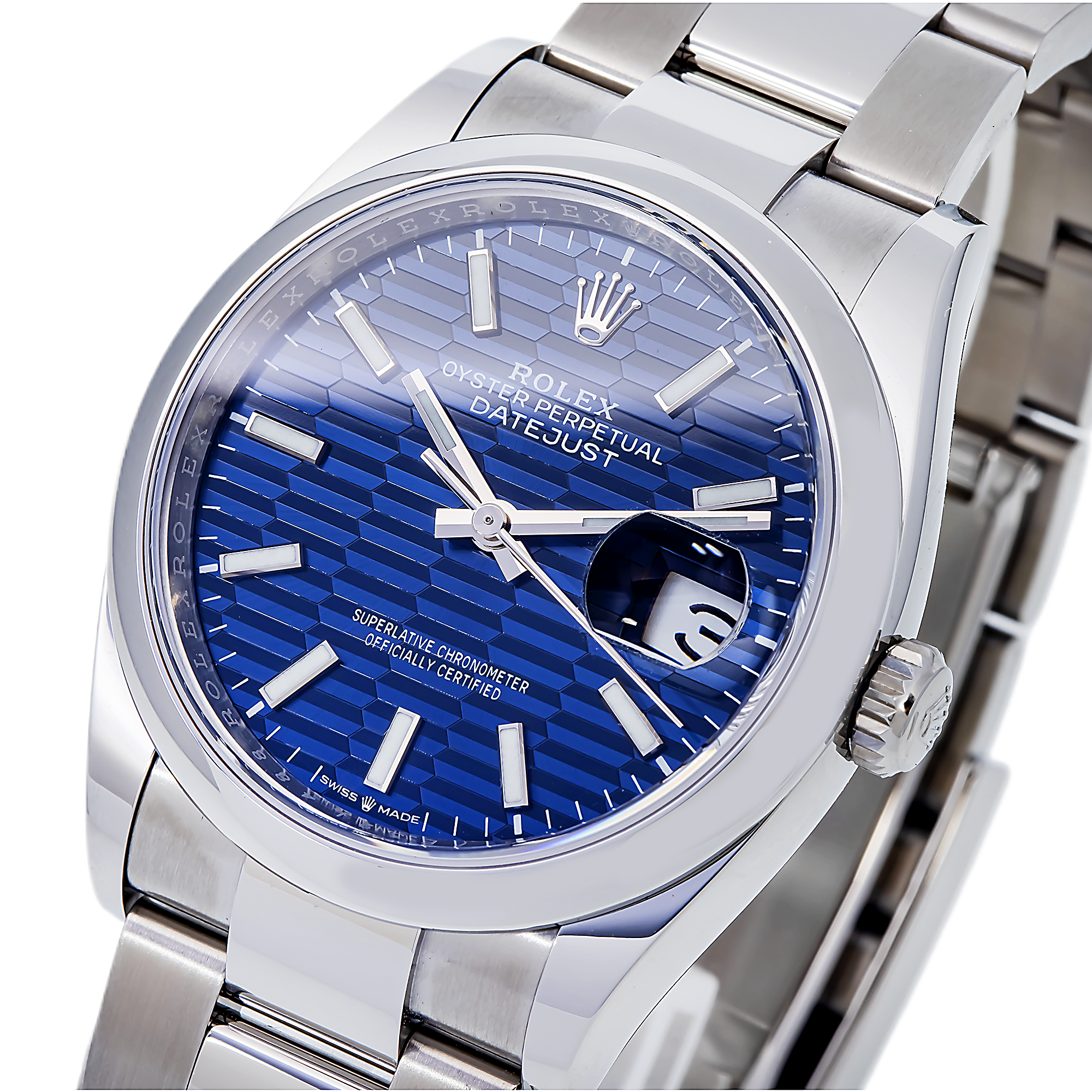 ROLEX DATEJUST 126200 36MM BLUE INDEX DIAL WITH STAINLESS STEEL OYSTER BRACELET