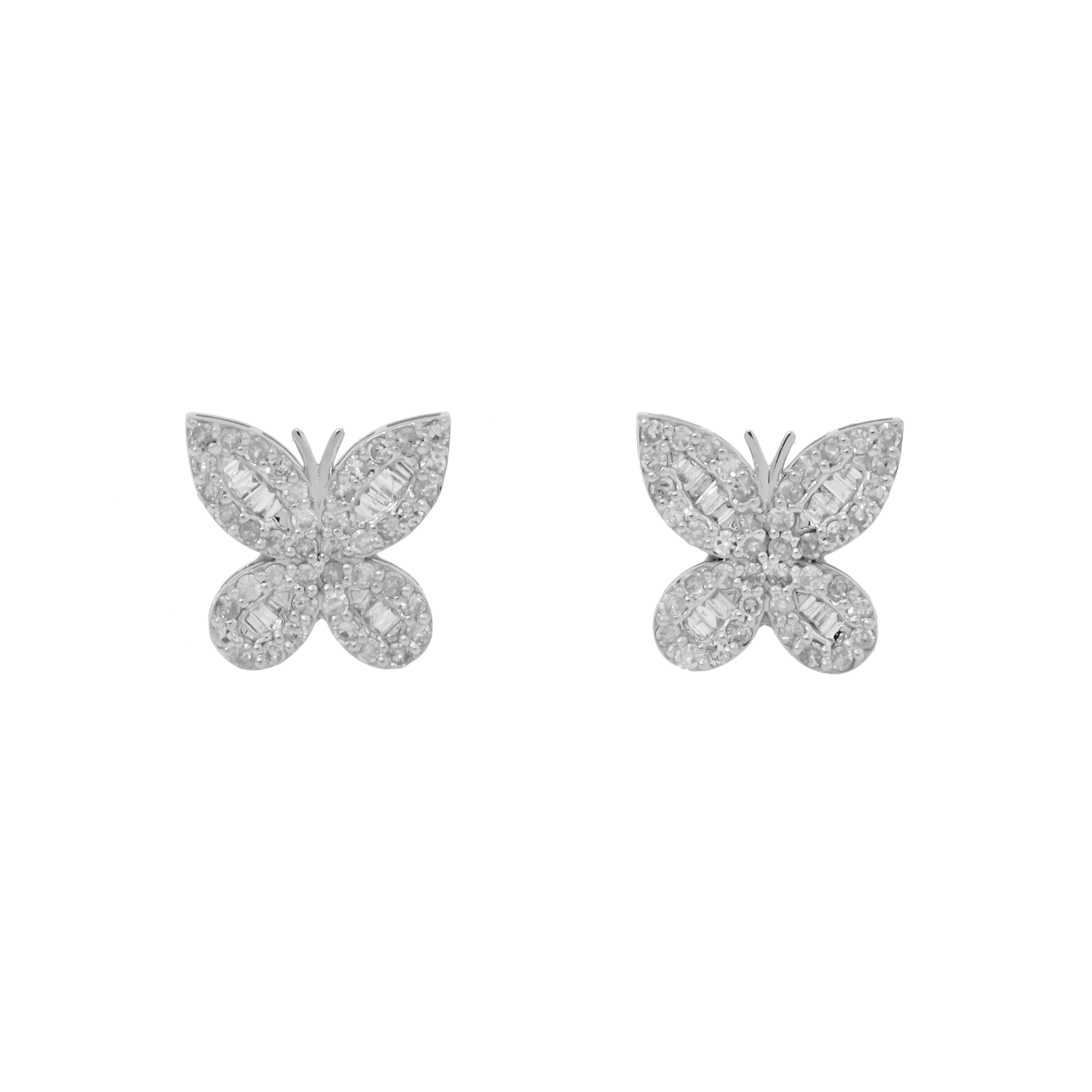 14K GOLD BAGUETTE & ROUND DIAMOND BUTTERFLY EARRINGS 0.74 CTW