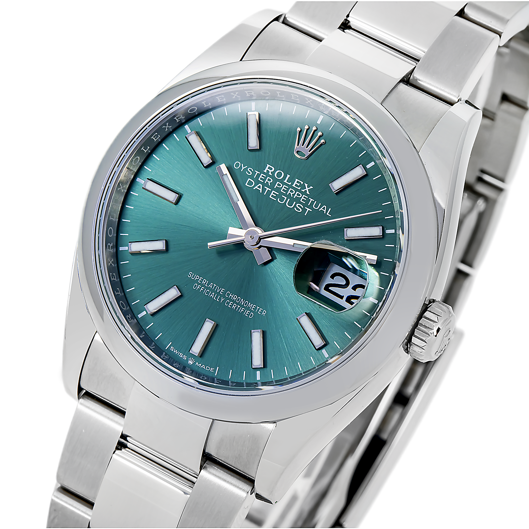 ROLEX DATEJUST 126200 36MM GREEN INDEX DIAL WITH STAINLESS STEEL OYSTER BRACELET