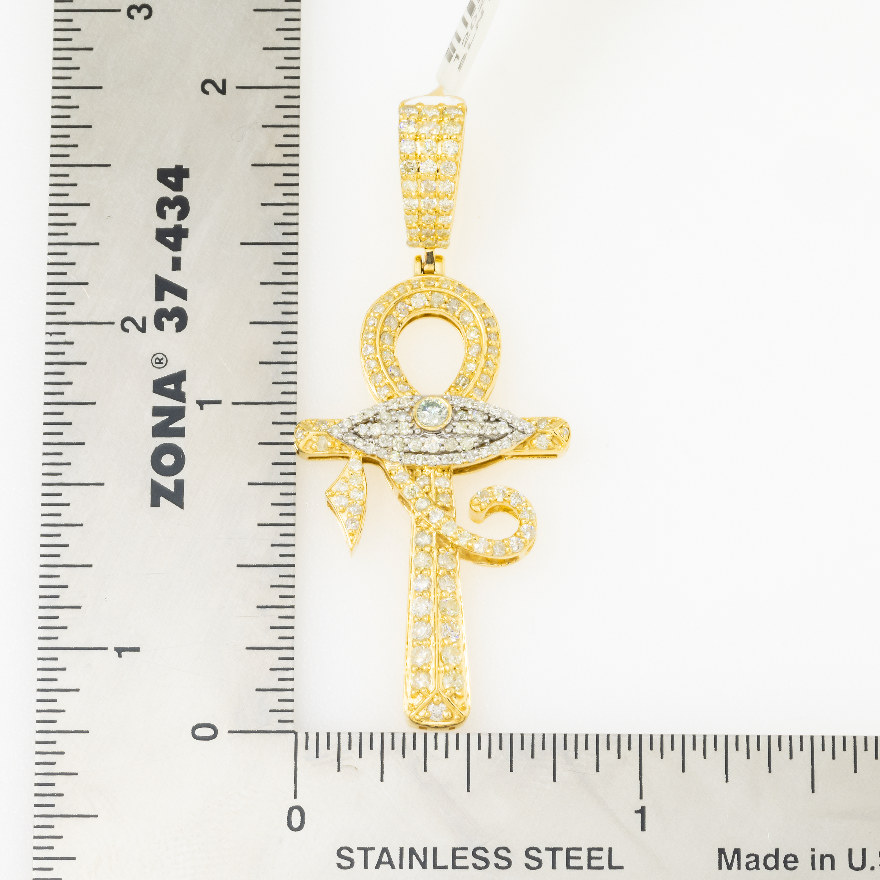 14K GOLD ROUND DIAMOND ANKH WITH EVIL EYE PENDANT 1.25 CT