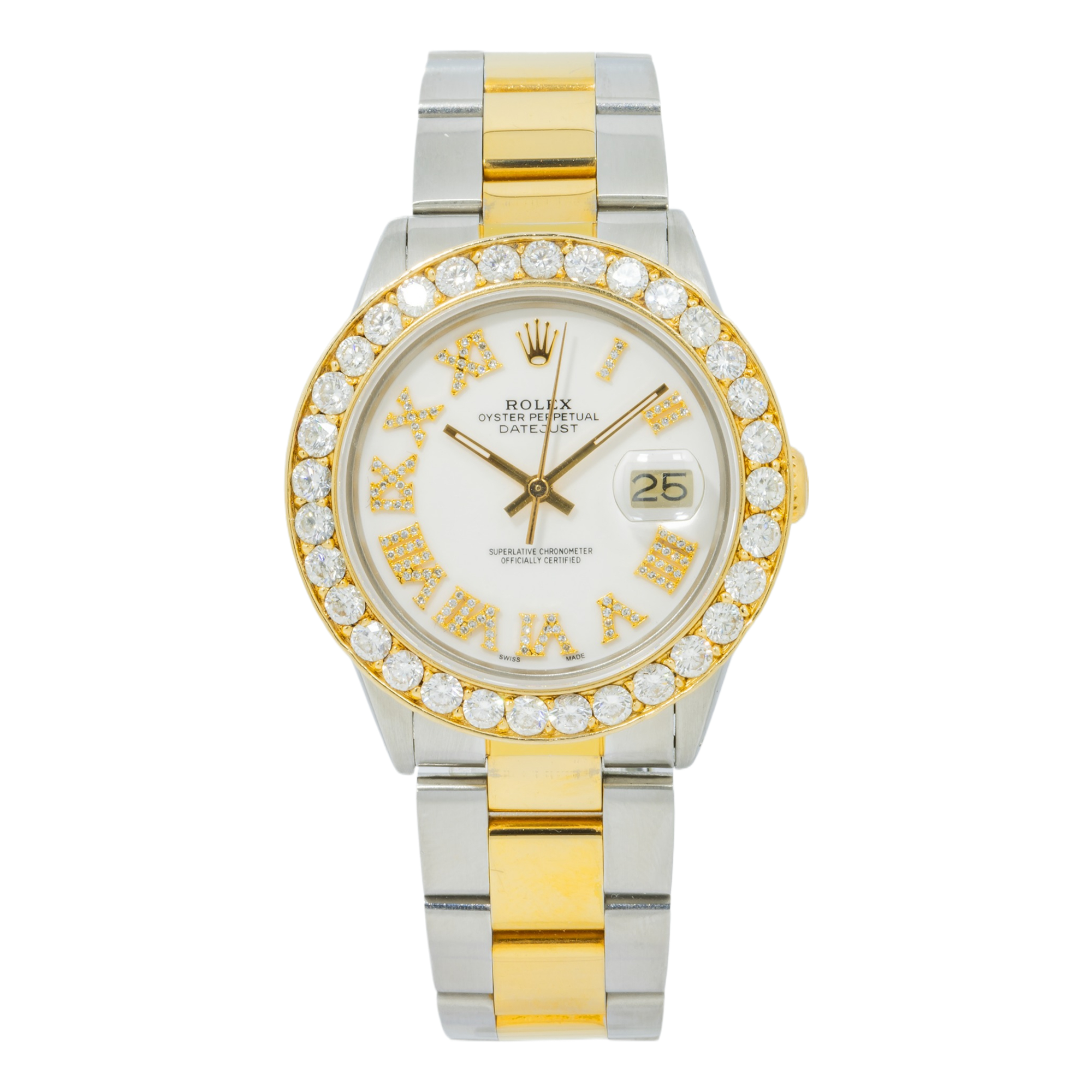 Rolex Datejust 16013 36MM White Diamond Roman Dial And Bezel With Two Tone Oyster Bracelet