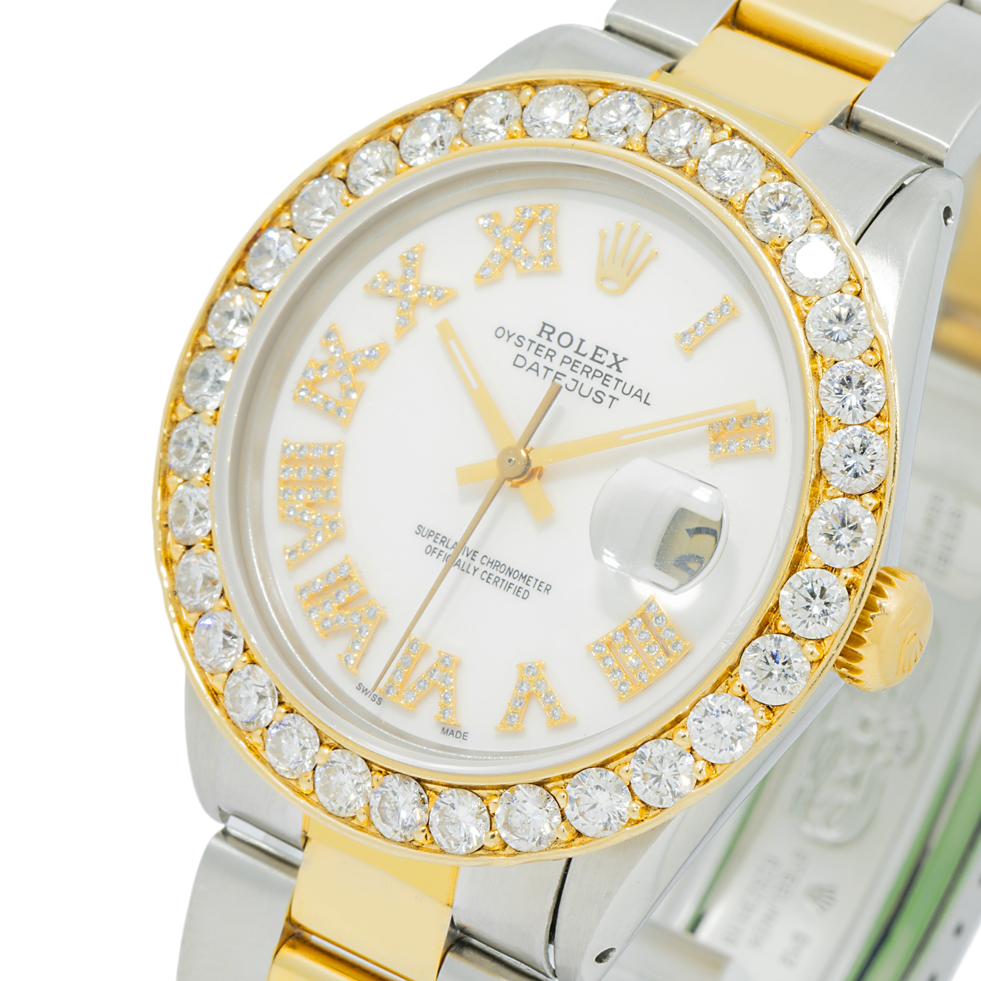 Rolex Datejust 16013 36MM White Diamond Roman Dial And Bezel With Two Tone Oyster Bracelet