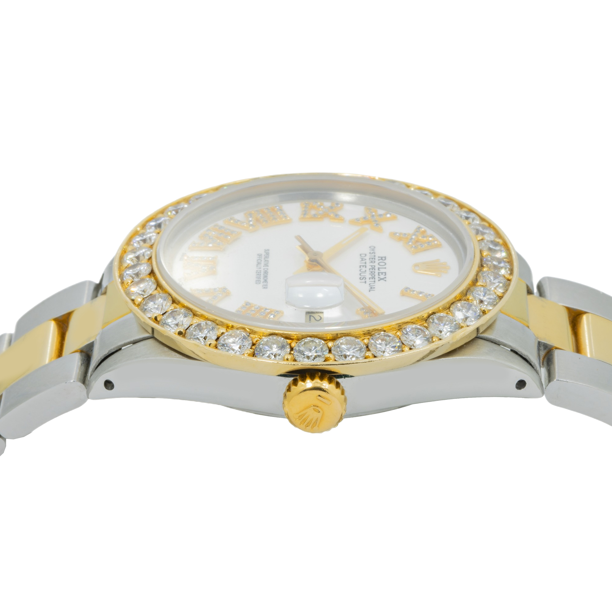Rolex Datejust 16013 36MM White Diamond Roman Dial And Bezel With Two Tone Oyster Bracelet