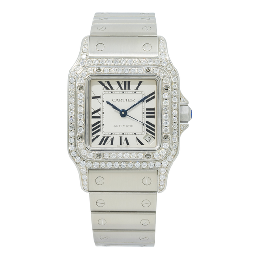 Cartier Santos Galbée XL W20098D6 32MM White Dial And Diamond Bezel With Stainless Steel Bracelet