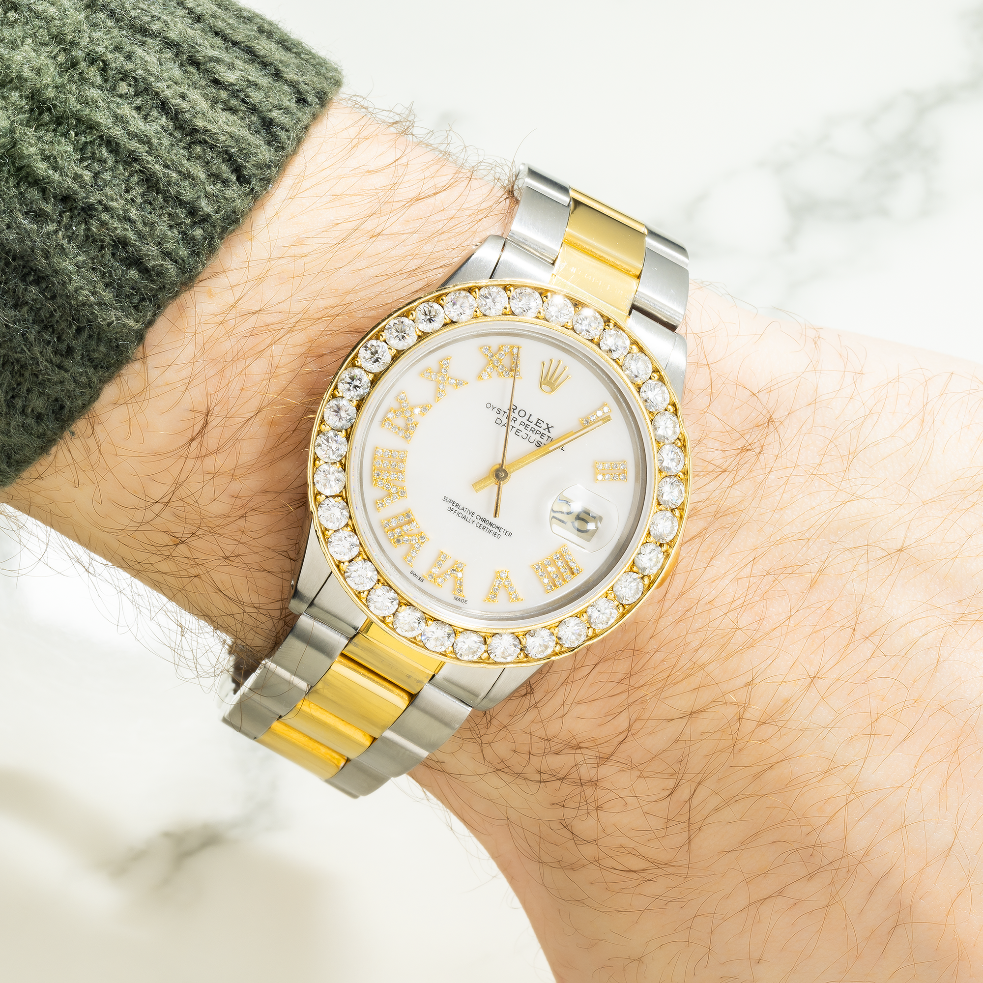Rolex Datejust 16013 36MM White Diamond Roman Dial And Bezel With Two Tone Oyster Bracelet