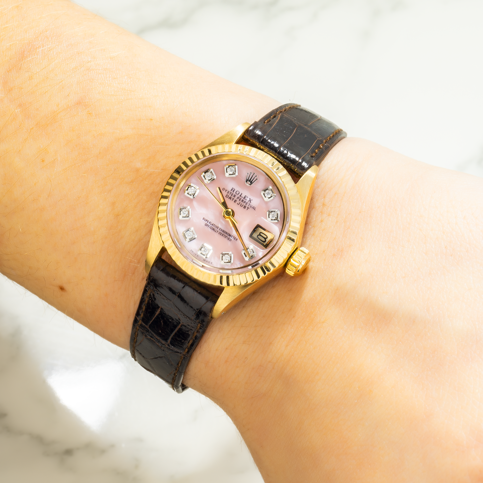 Rolex Datejust 6917 26MM Pink Diamond Dial With Leather Bracelet