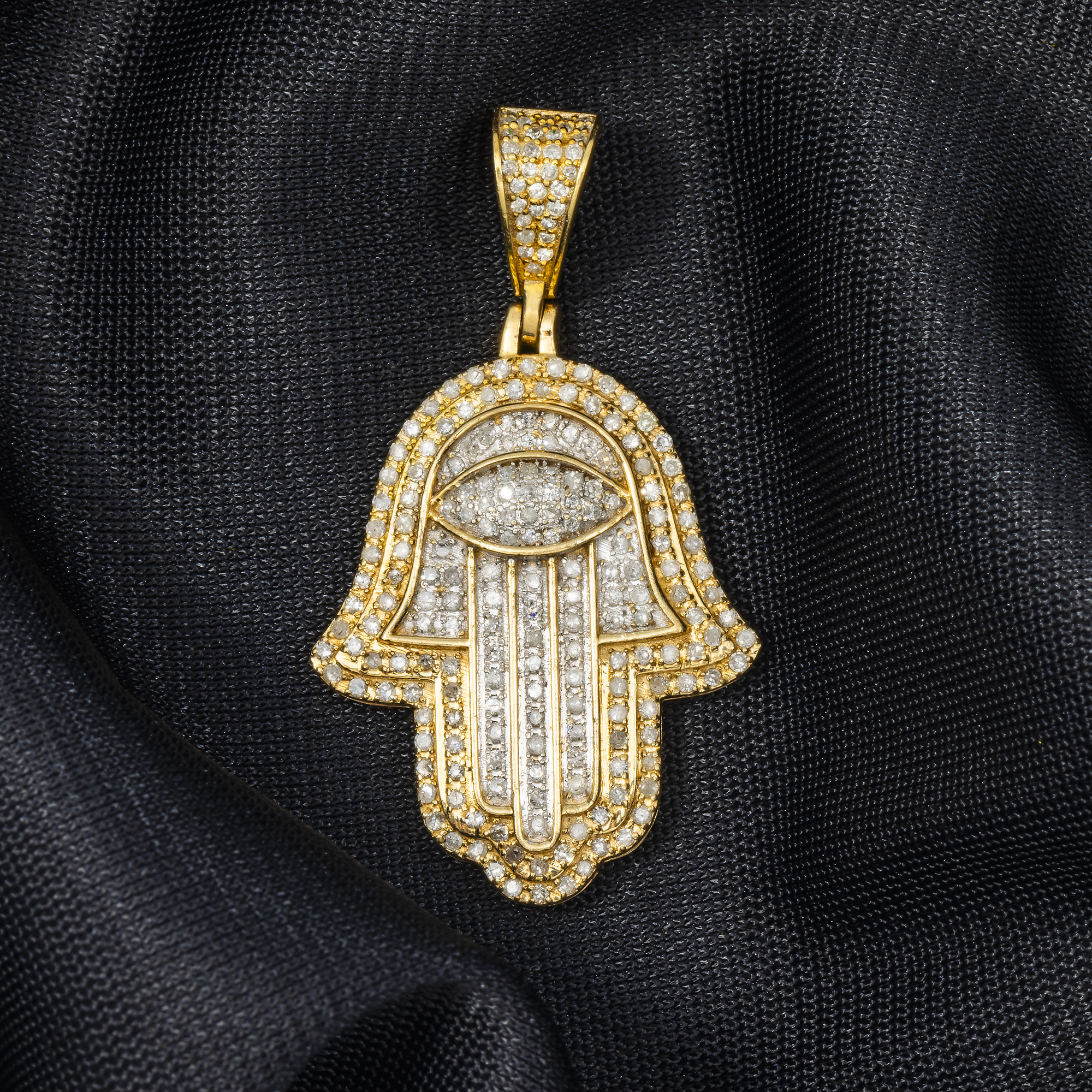 10K GOLD DIAMOND HAMSA EVIL EYE PENDANT 1.01 CT