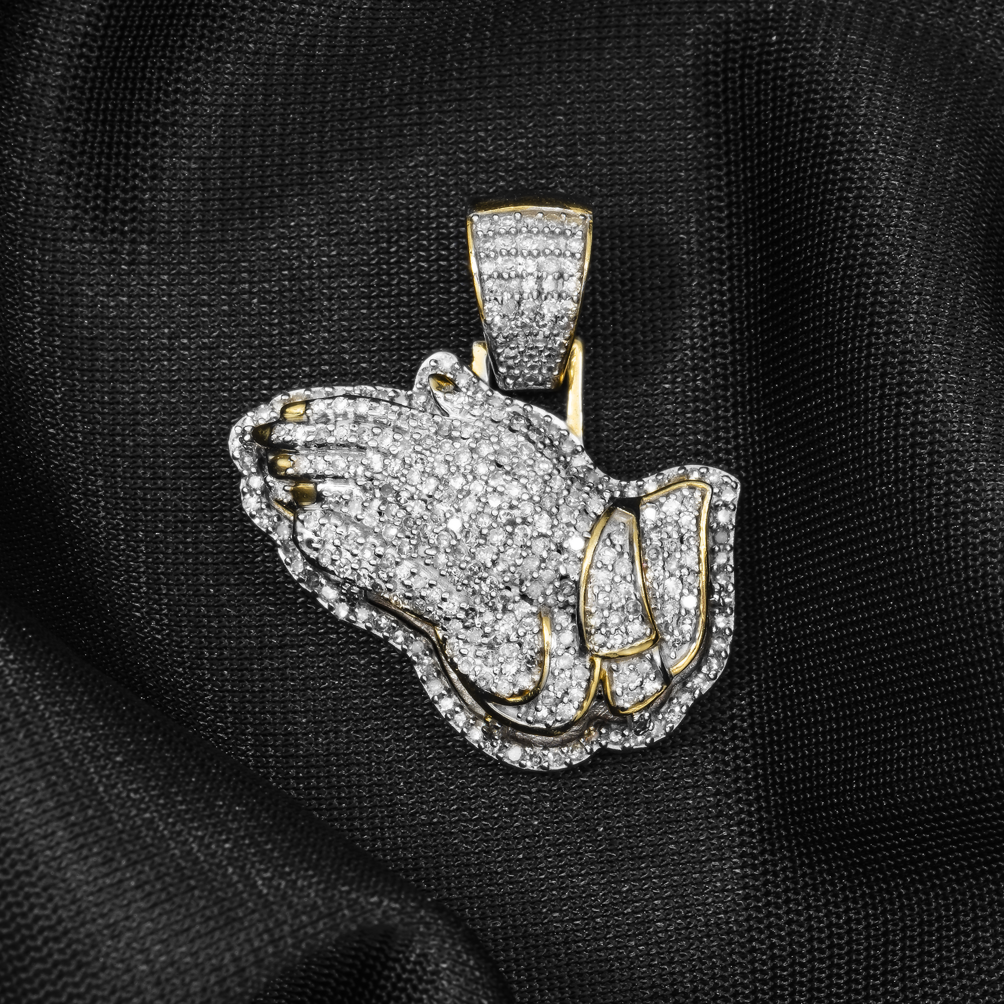 10K GOLD DIAMOND PRAYING HANDS PENDANT 1.25 CT