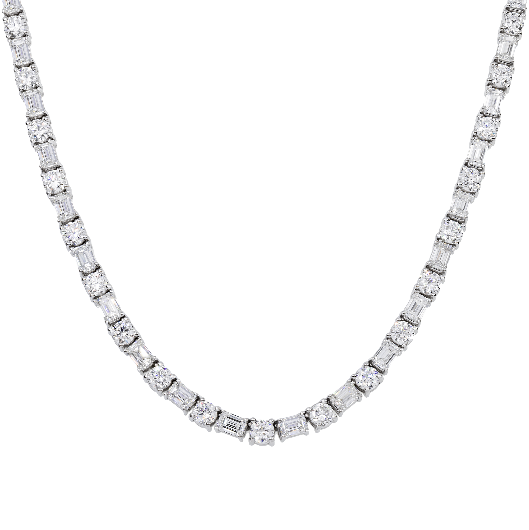 14K GOLD EMERALD AND ROUND LAB DIAMOND TENNIS CHAIN 40.22 CT