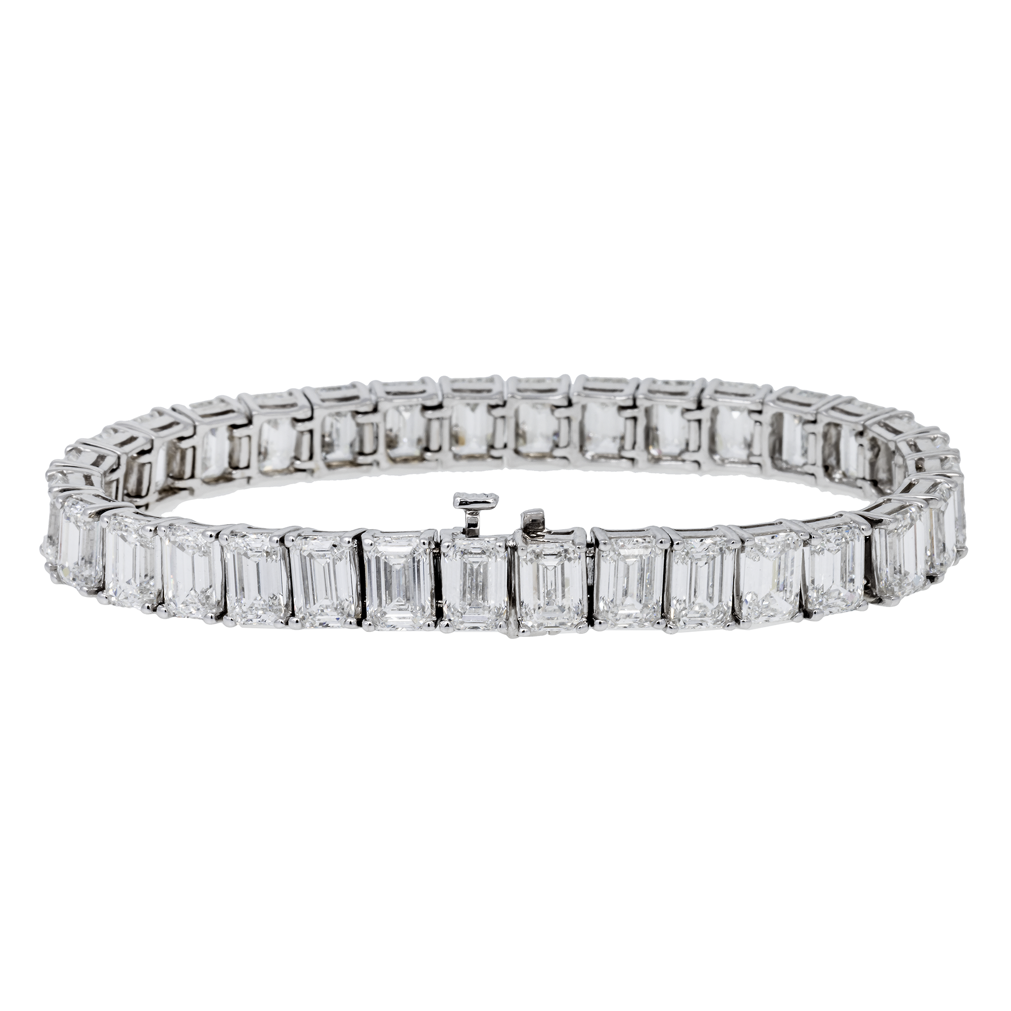 14K GOLD EMERALD CUT LAB DIAMOND TENNIS BRACELET 33.07 CT