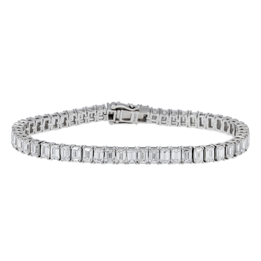14K GOLD EMERALD CUT LAB DIAMOND TENNIS BRACELET 10.02 CT