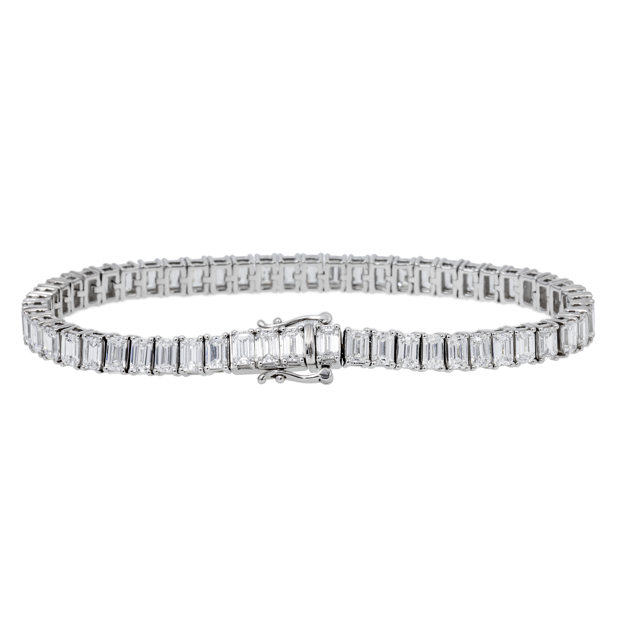 14K GOLD EMERALD CUT LAB DIAMOND TENNIS BRACELET 10.02 CT