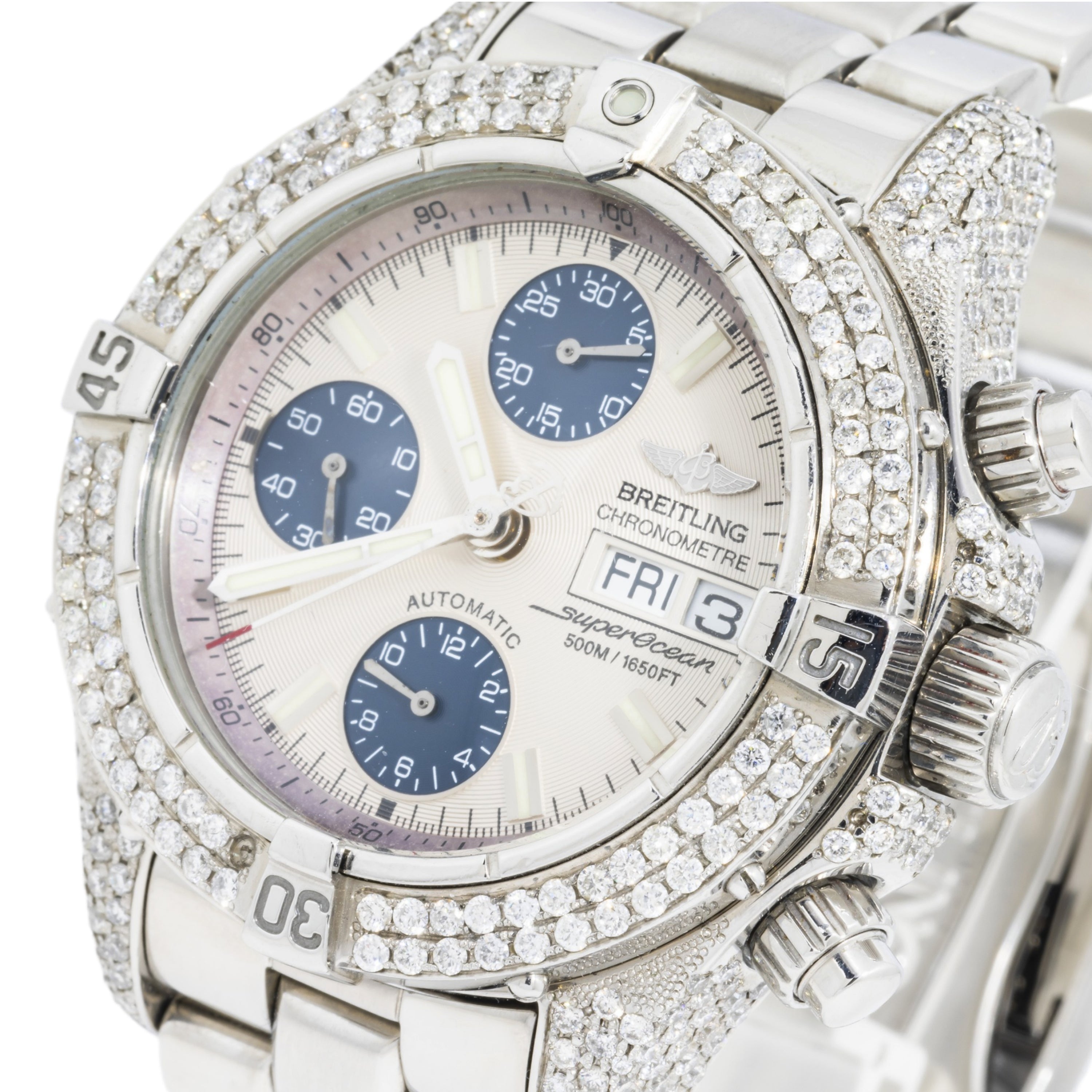 Breitling Superocean Chronograph A13340 42MM White Dial And Diamond Bezel With Stainless Steel Bracelet