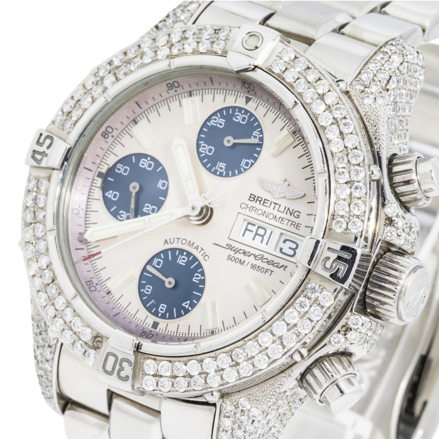 Breitling Superocean Chronograph A13340 42MM White Dial And Diamond Bezel With Stainless Steel Bracelet